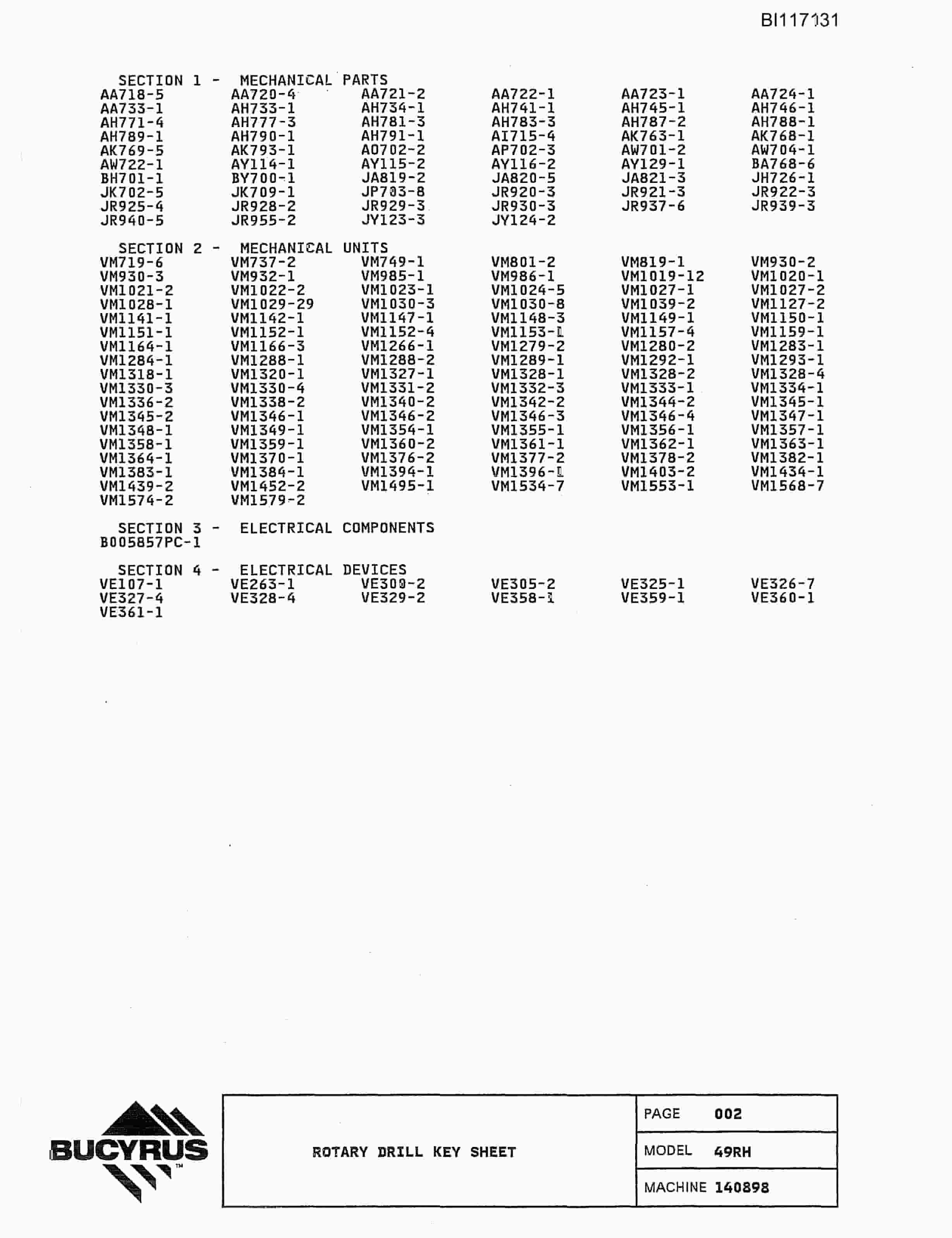Bucyrus 1570W Dragline Parts Catalog BI117131-4