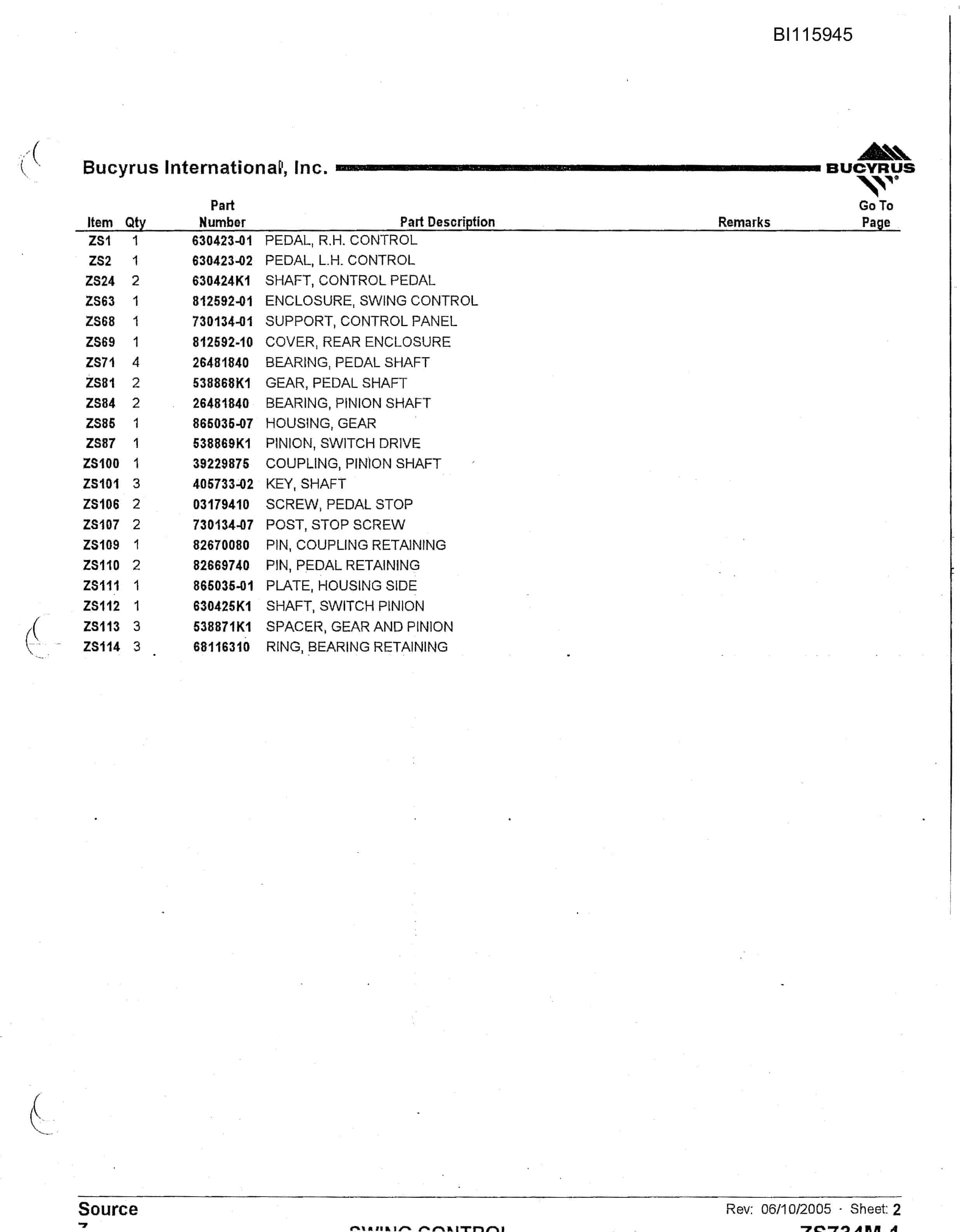 Bucyrus 1570W Dragline Technical Manual BI115945-2