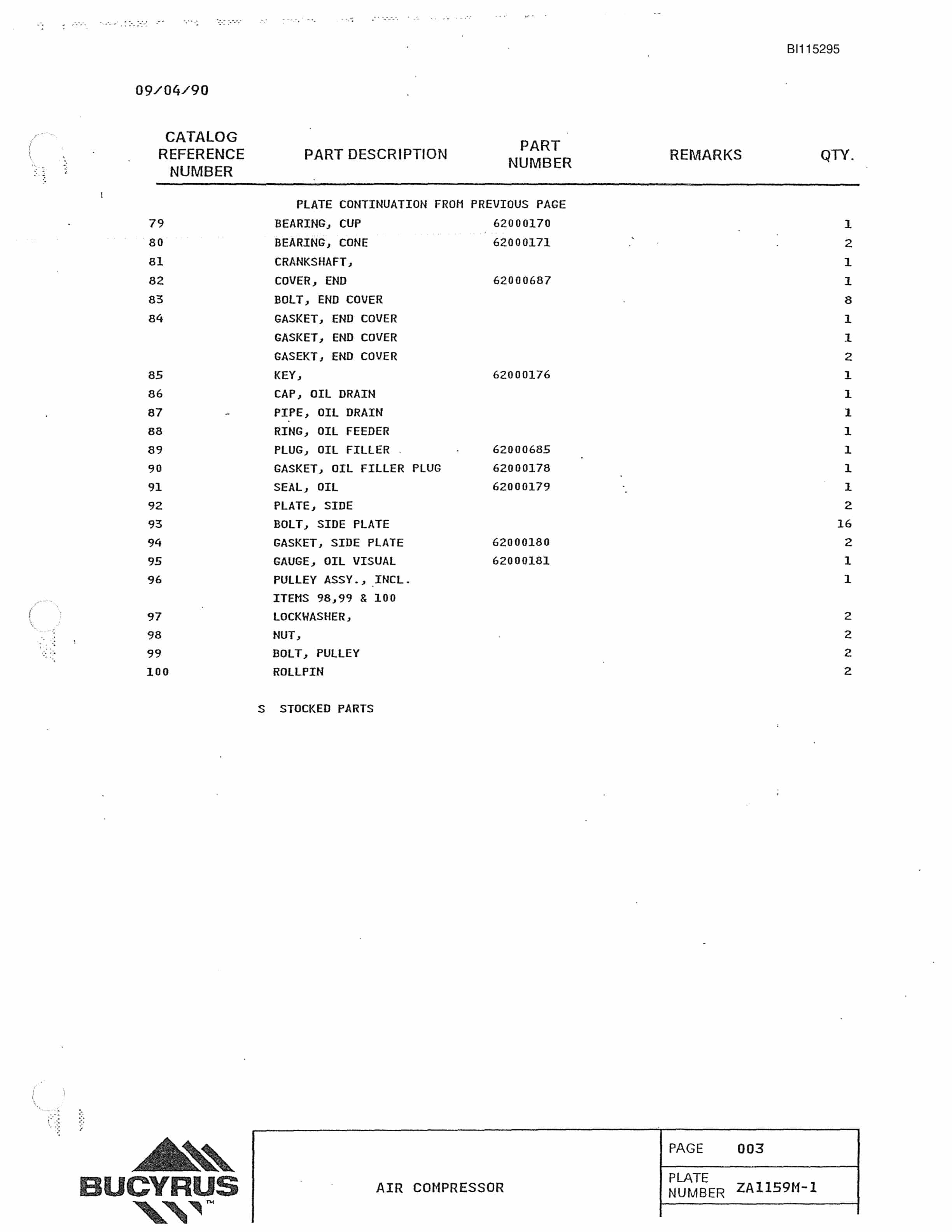 Bucyrus 1570W Walking Dragline Parts Catalog BI115295-2