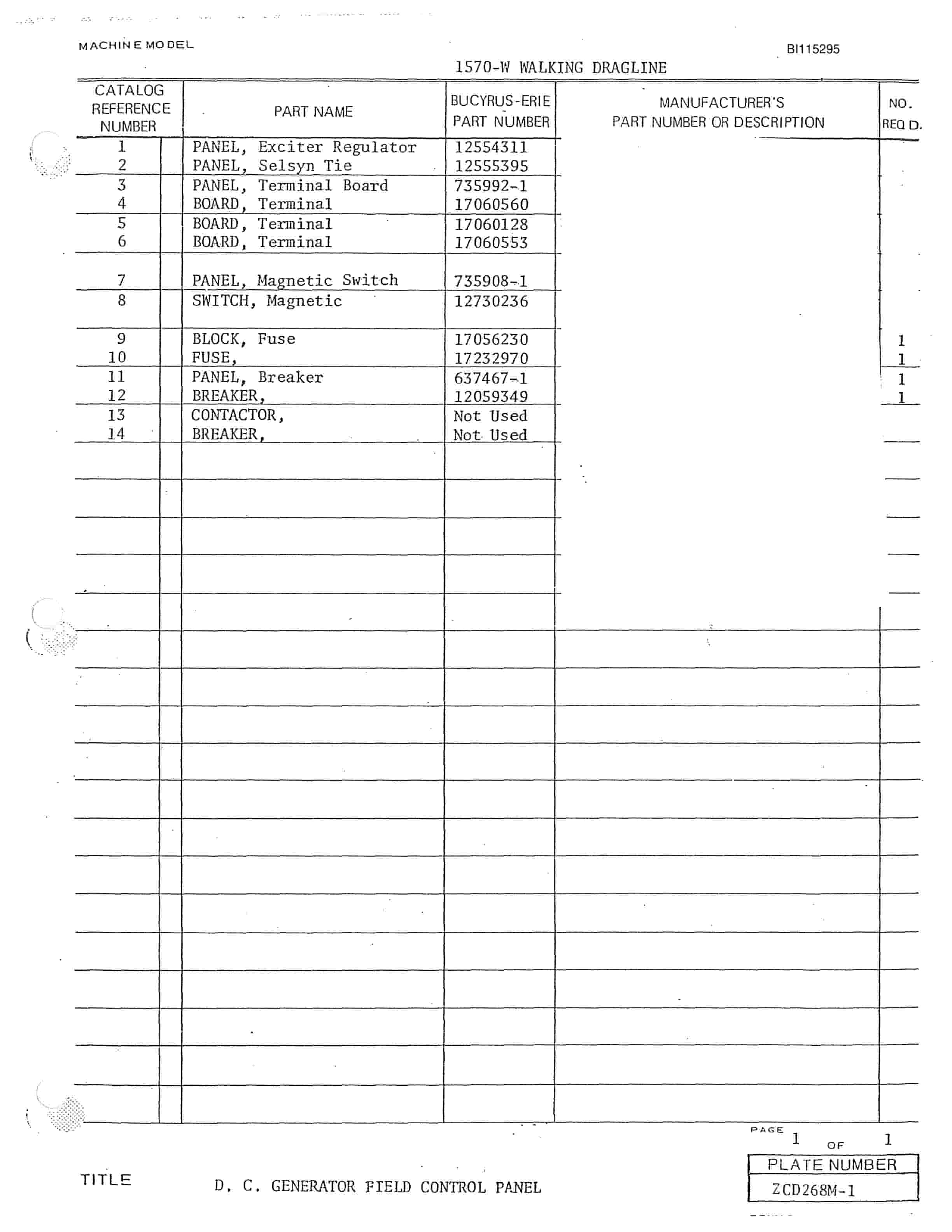 Bucyrus 1570W Walking Dragline Parts Catalog BI115295-4