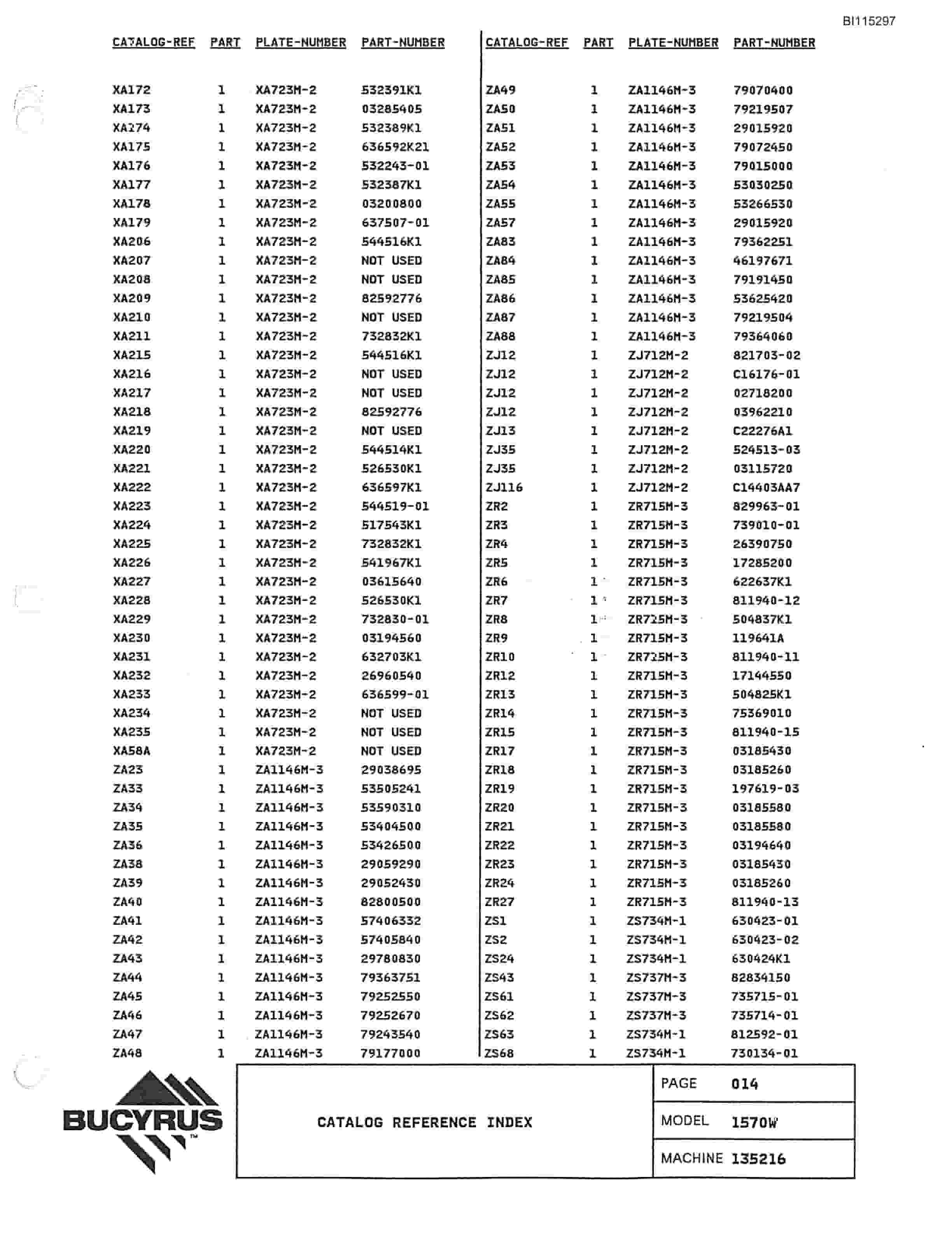Bucyrus 1570W Walking Dragline Parts Catalog BI115297-3