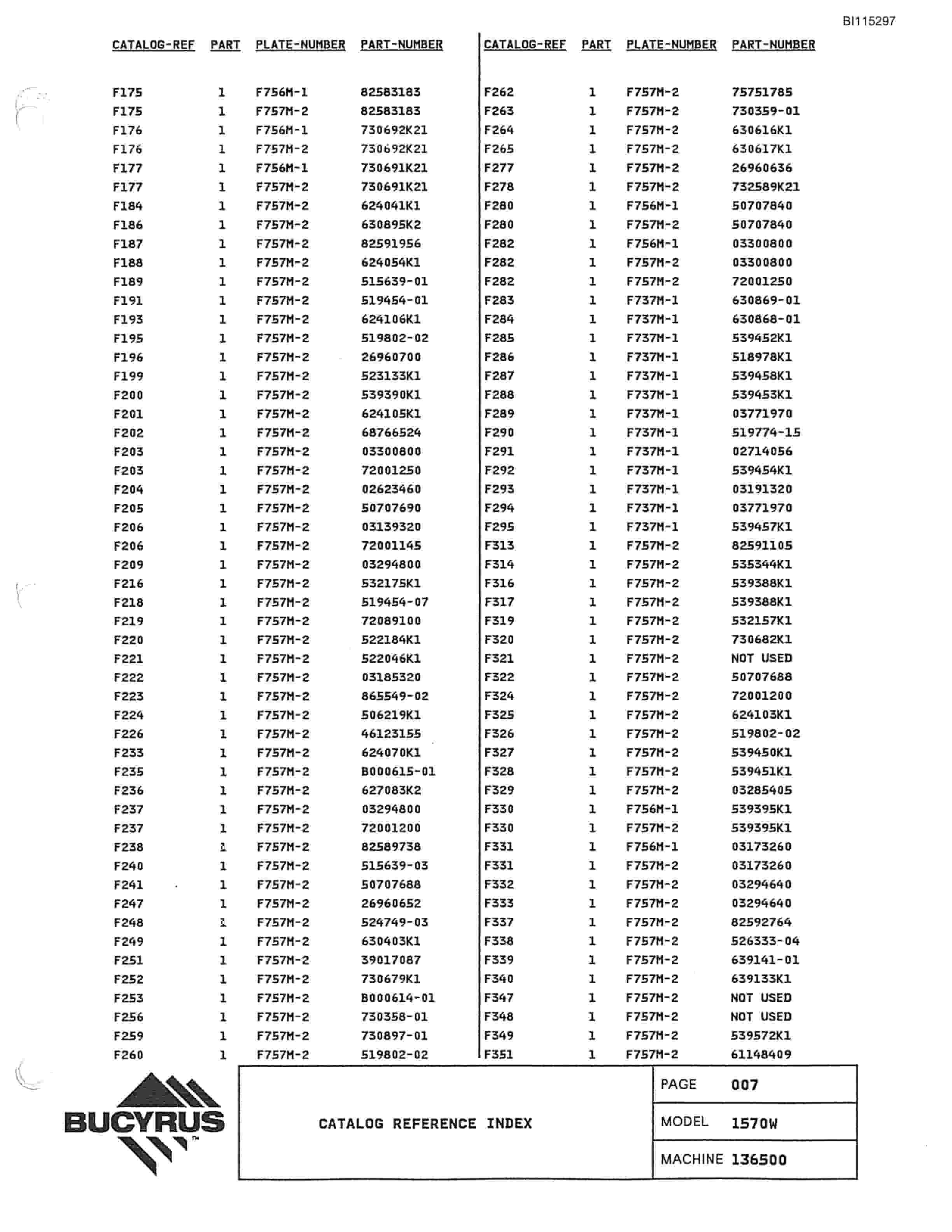 Bucyrus 1570W Walking Dragline Parts Catalog BI115297-5