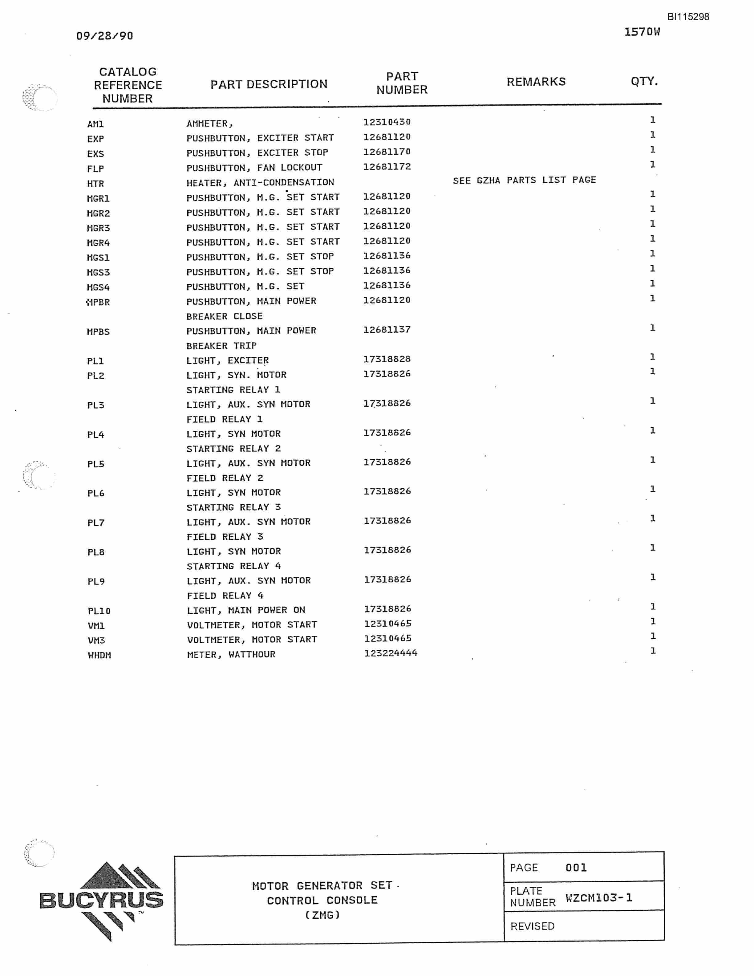 Bucyrus 1570W Walking Dragline Parts Catalog BI115298-3