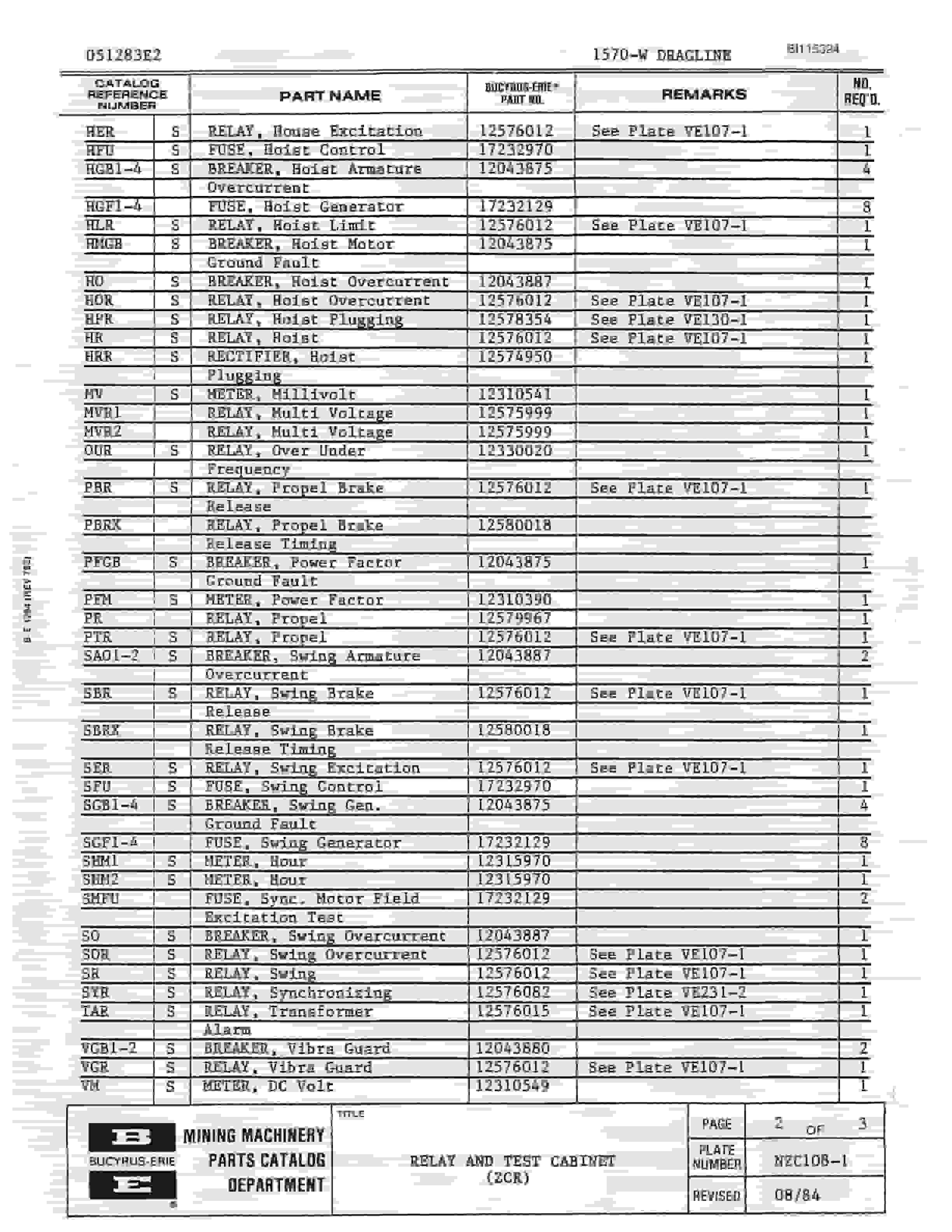 Bucyrus 1570W Walking Dragline Parts Catalog BI115324