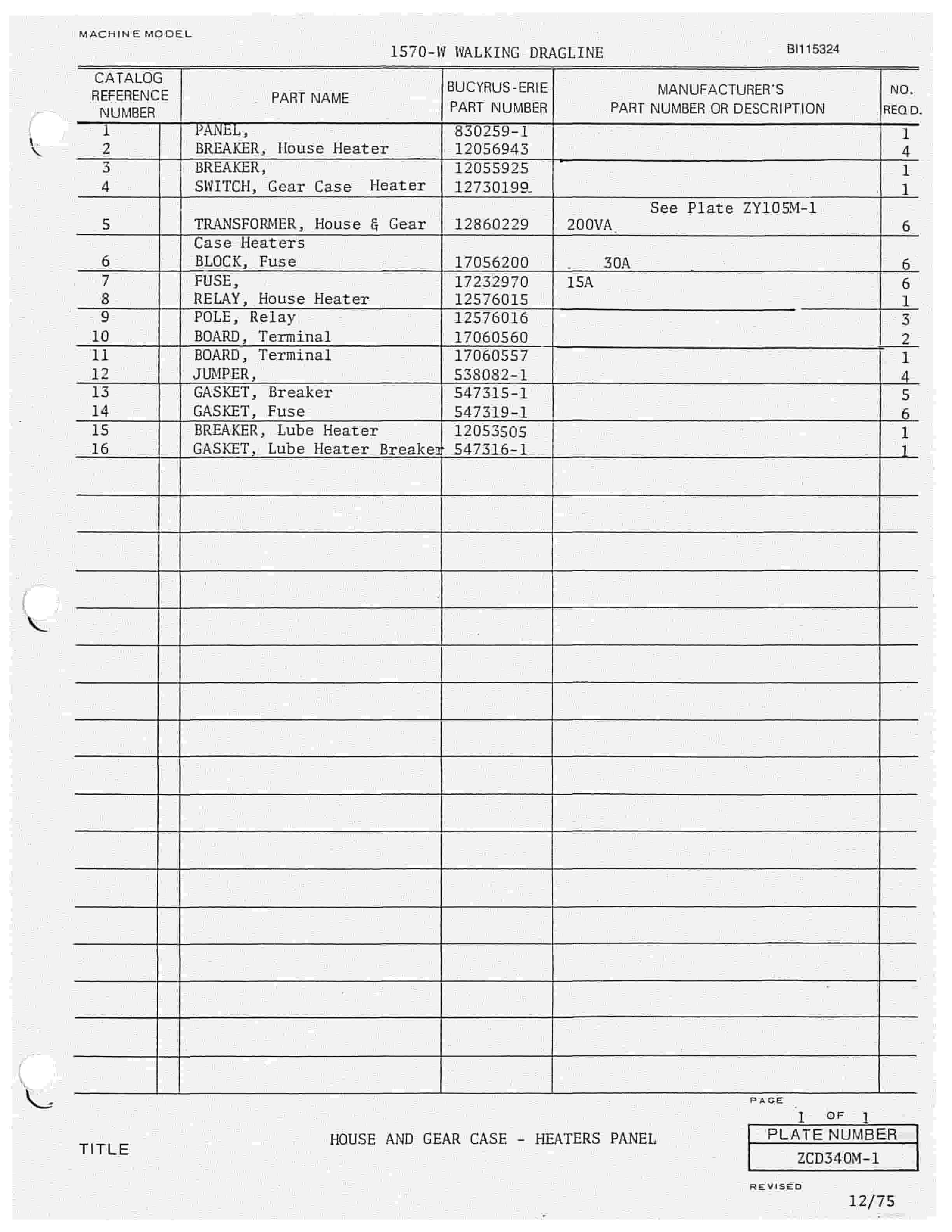 Bucyrus 1570W Walking Dragline Parts Catalog BI115324-3