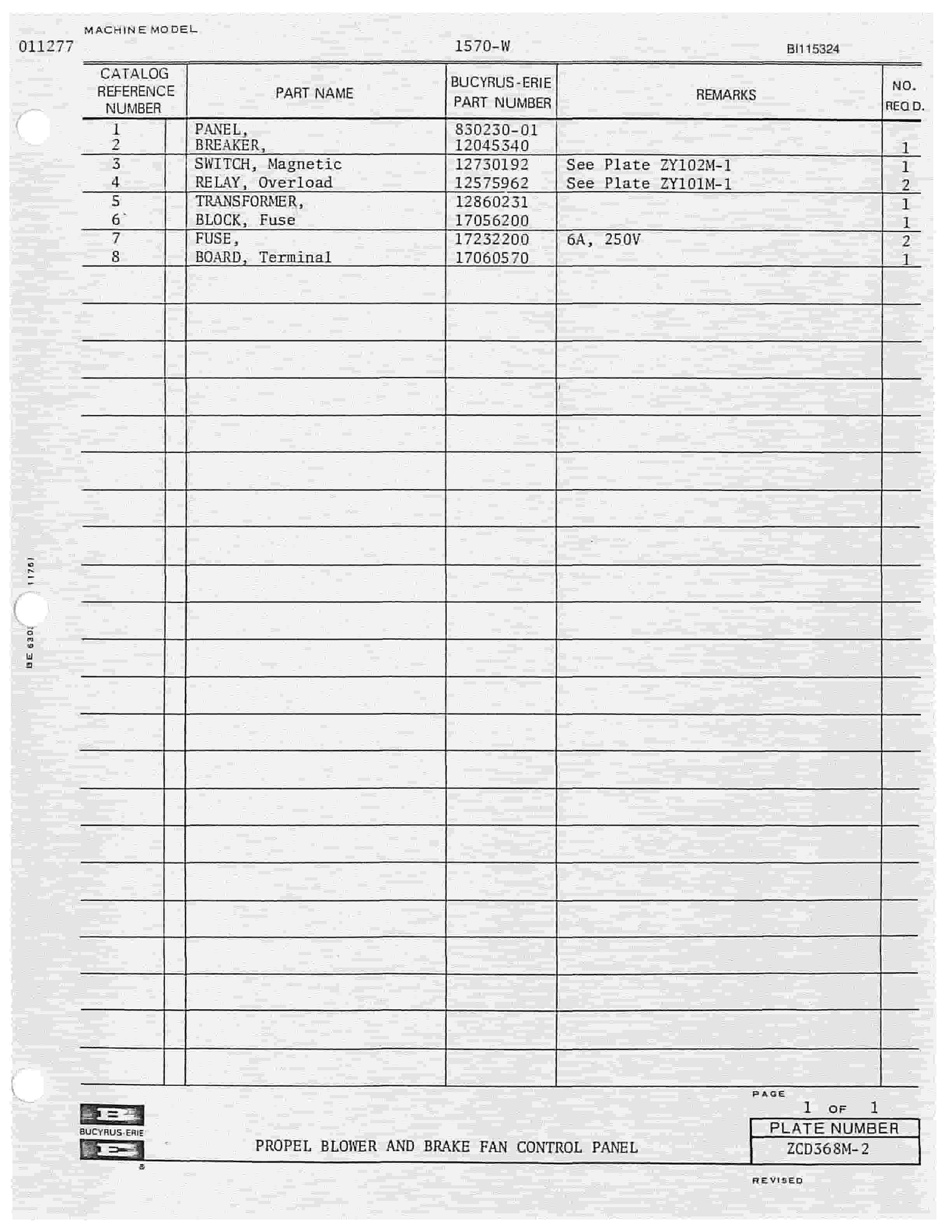 Bucyrus 1570W Walking Dragline Parts Catalog BI115324-4