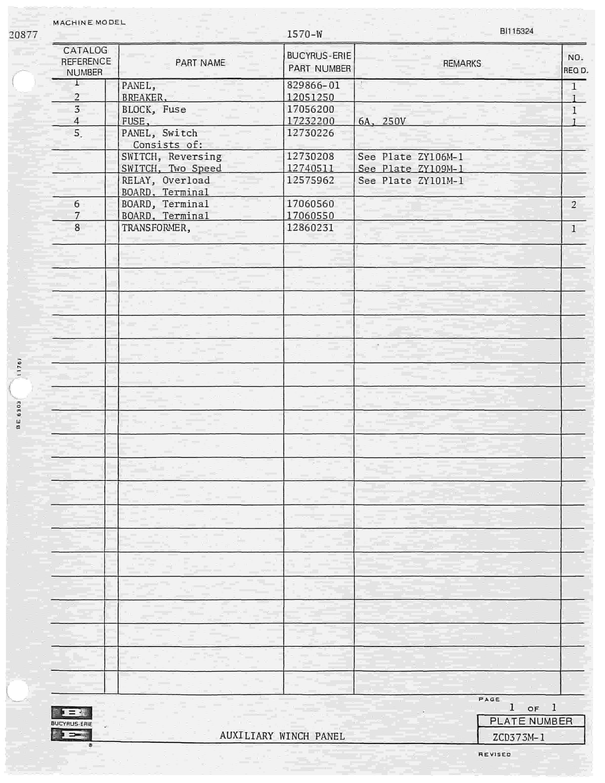 Bucyrus 1570W Walking Dragline Parts Catalog BI115324-5