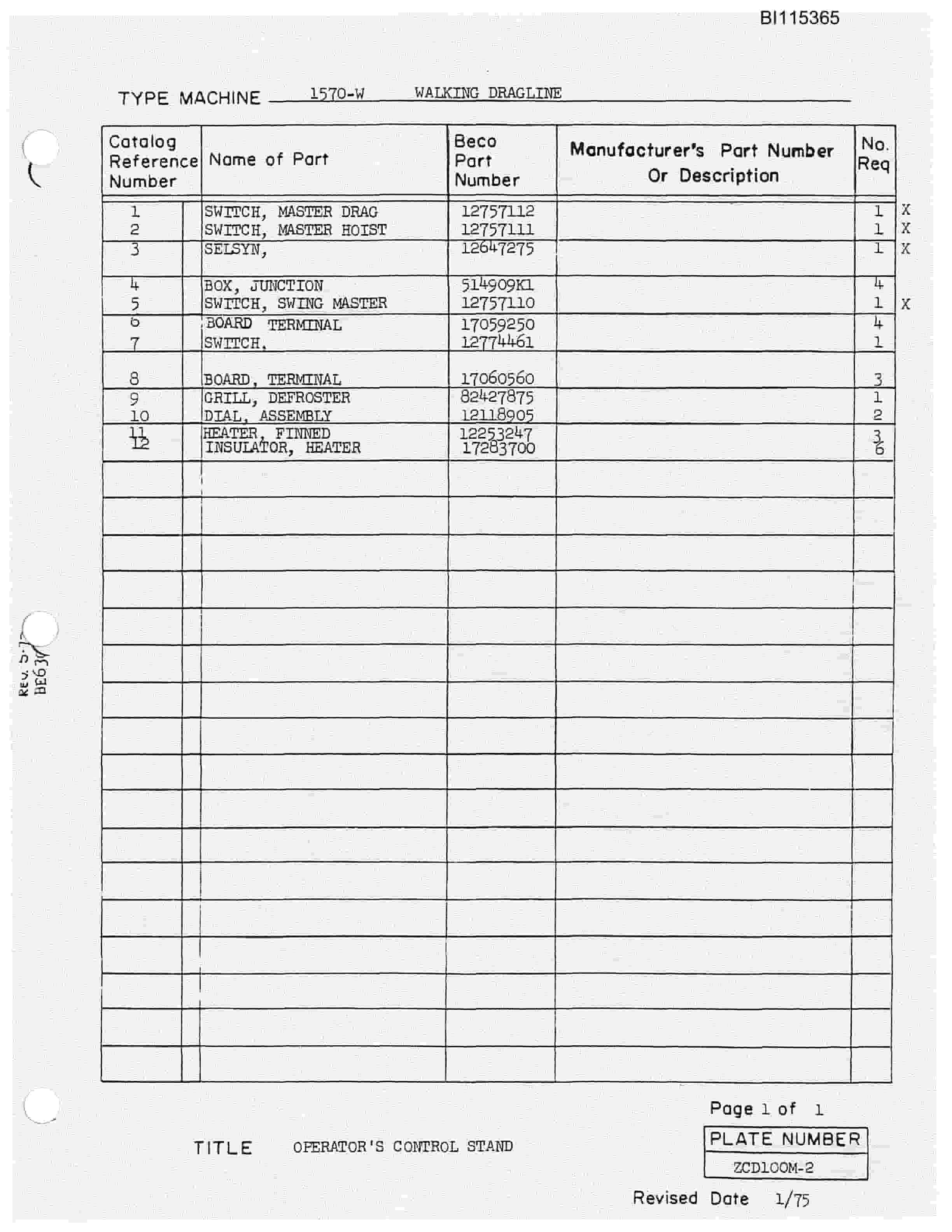 Bucyrus 1570W Walking Dragline Parts Catalog BI115365-2