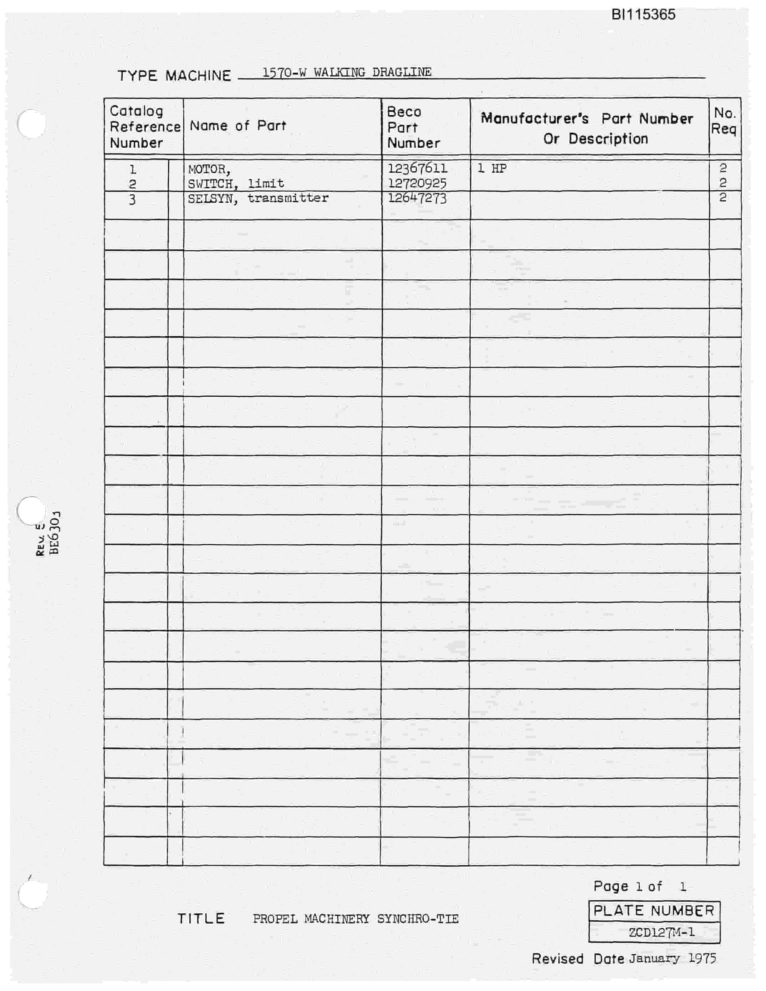 Bucyrus 1570W Walking Dragline Parts Catalog BI115365-3