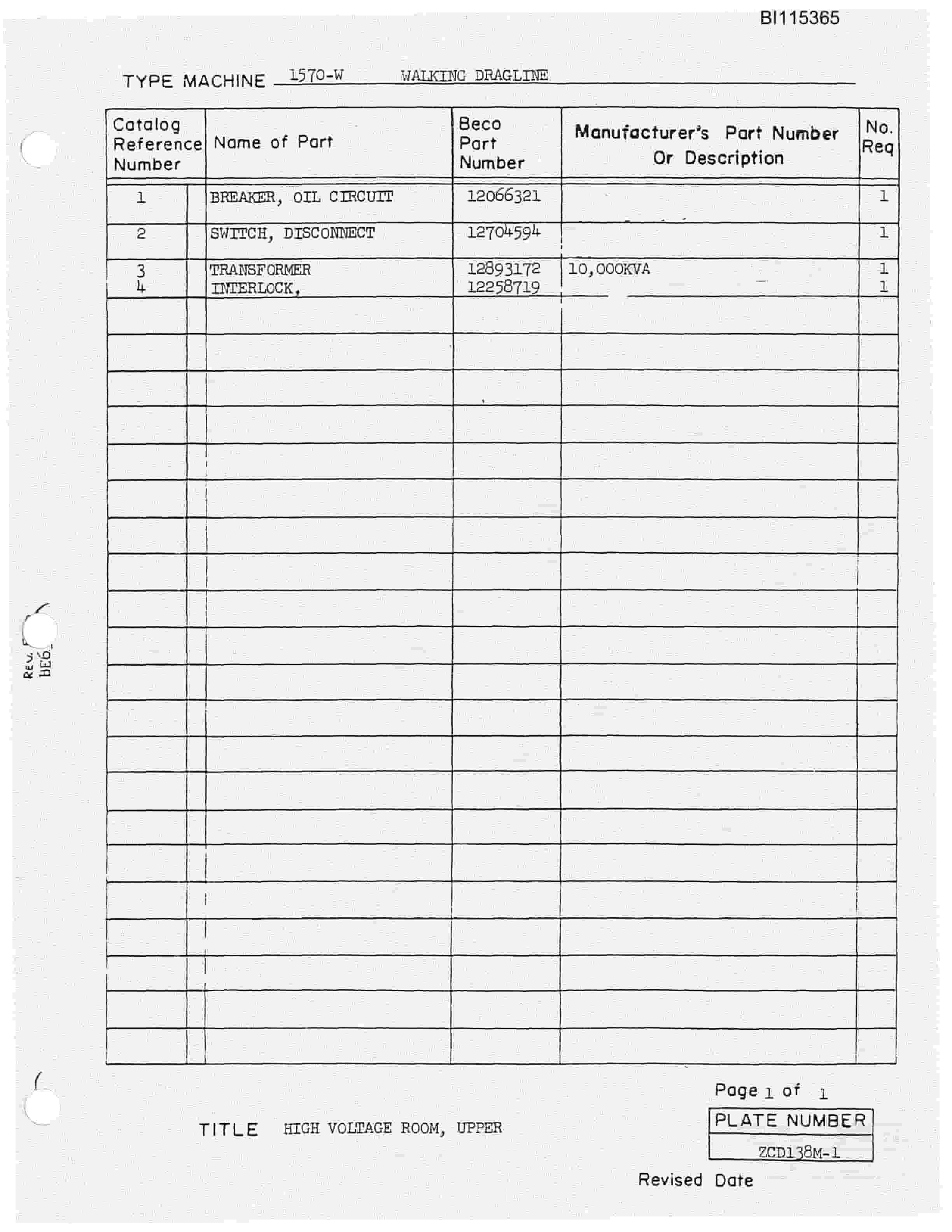 Bucyrus 1570W Walking Dragline Parts Catalog BI115365-4
