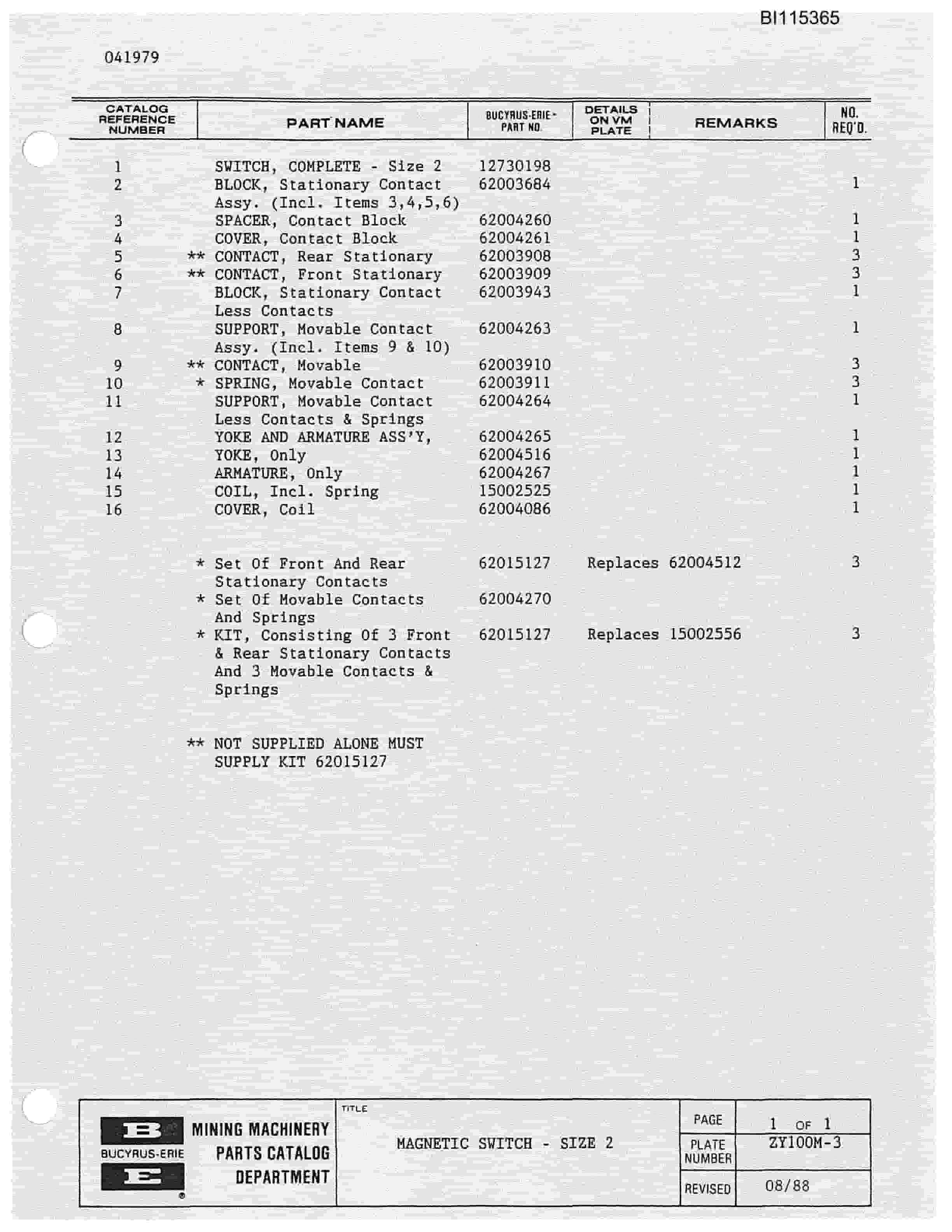 Bucyrus 1570W Walking Dragline Parts Catalog BI115365-5