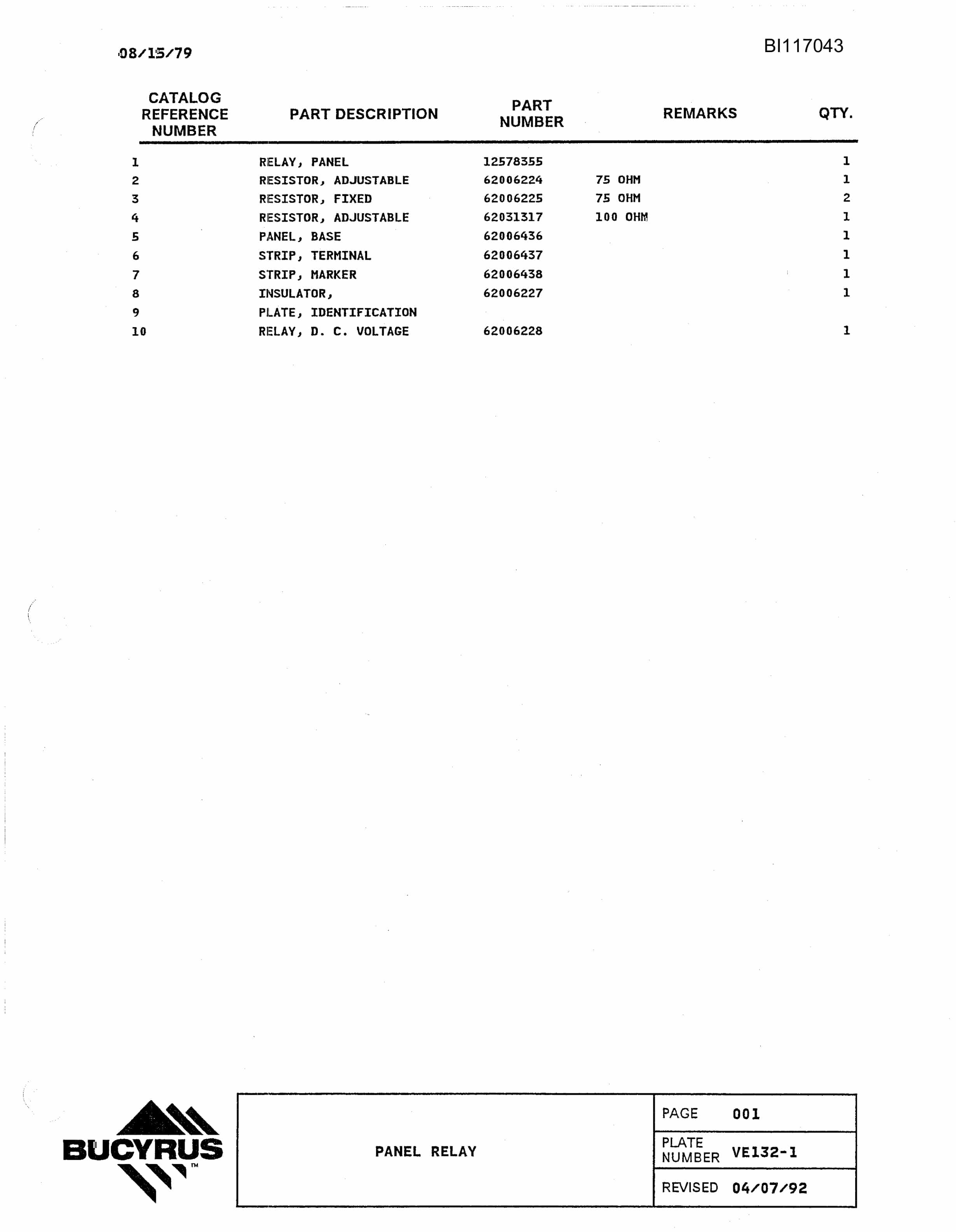 Bucyrus 1570W Walking Dragline Parts Manual BI117043-3