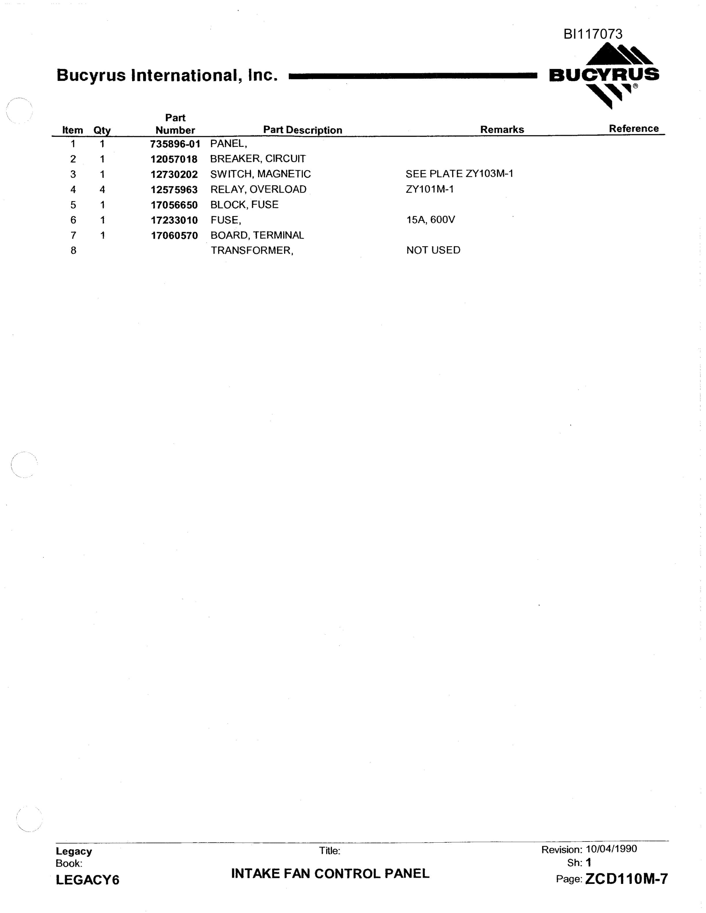Bucyrus 1570W Walking Dragline Parts Manual BI117073-3