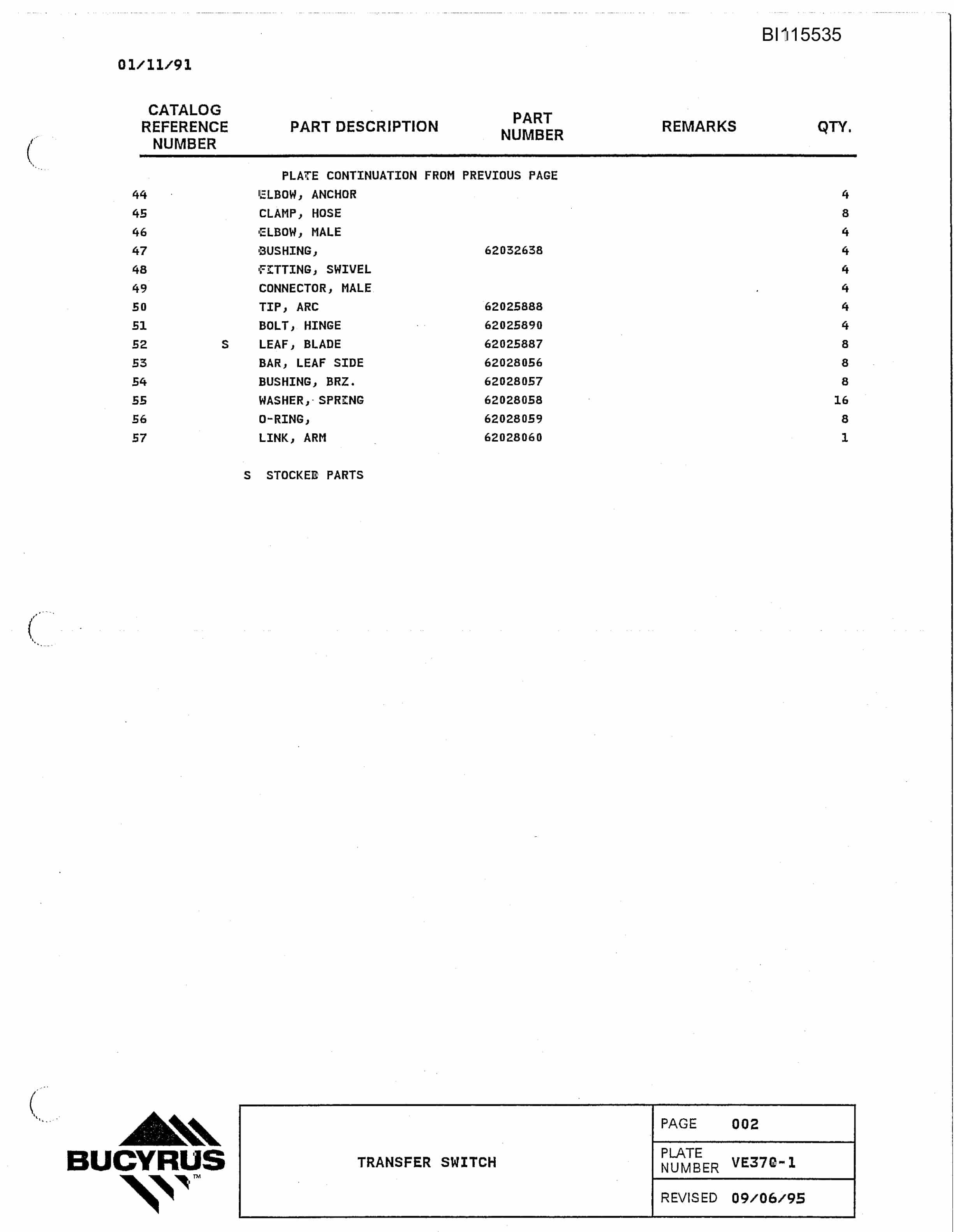 Bucyrus 1570W Walking Dragline Technical Manual BI115535-5