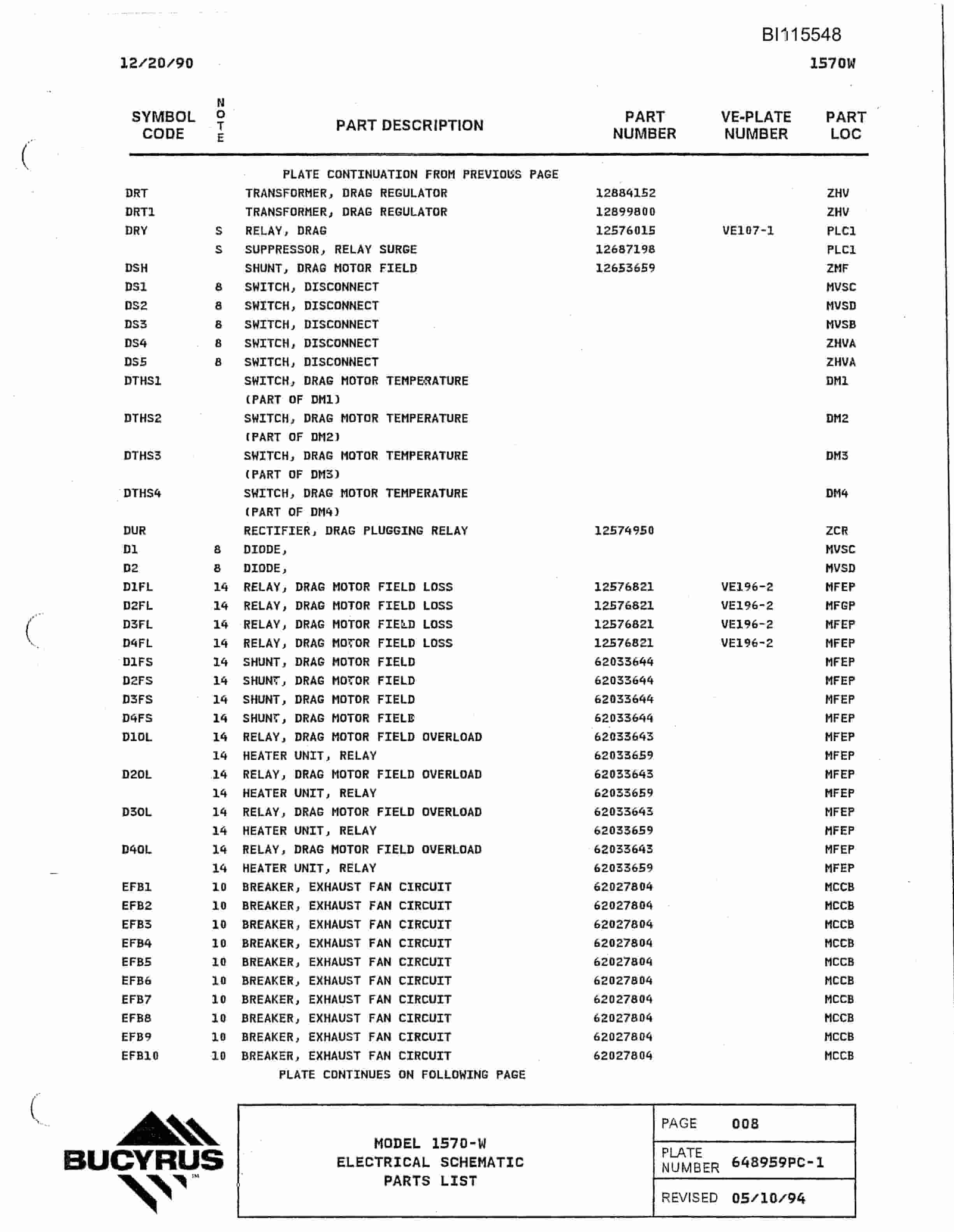 Bucyrus 1570W Walking Dragline Technical Manual BI115548-5