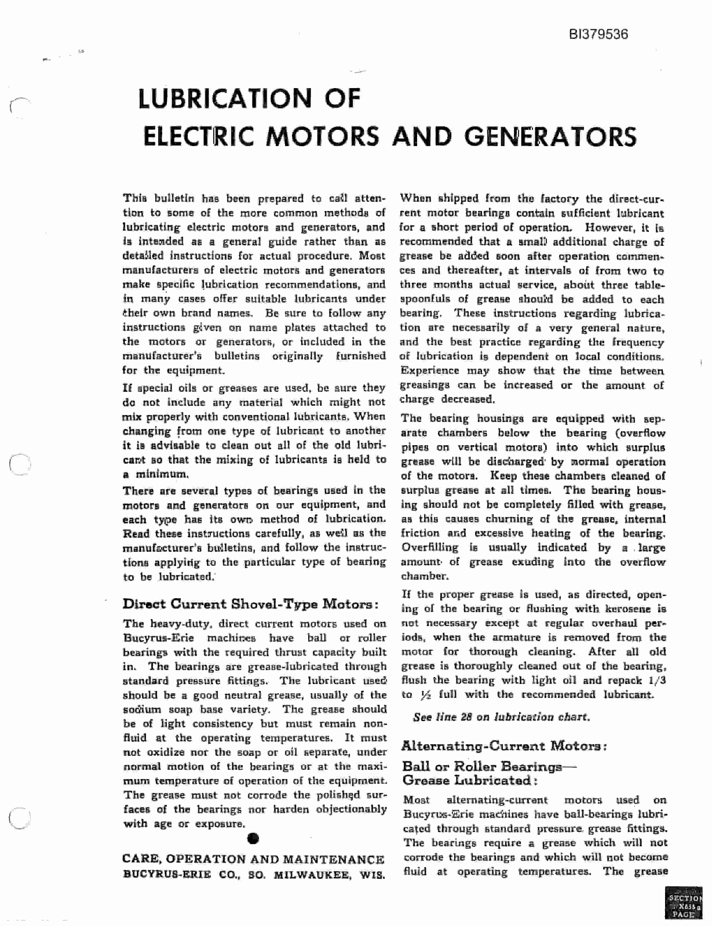 Bucyrus 190-B Shovel Care, Maintenance And Operation Manual BI379536-2