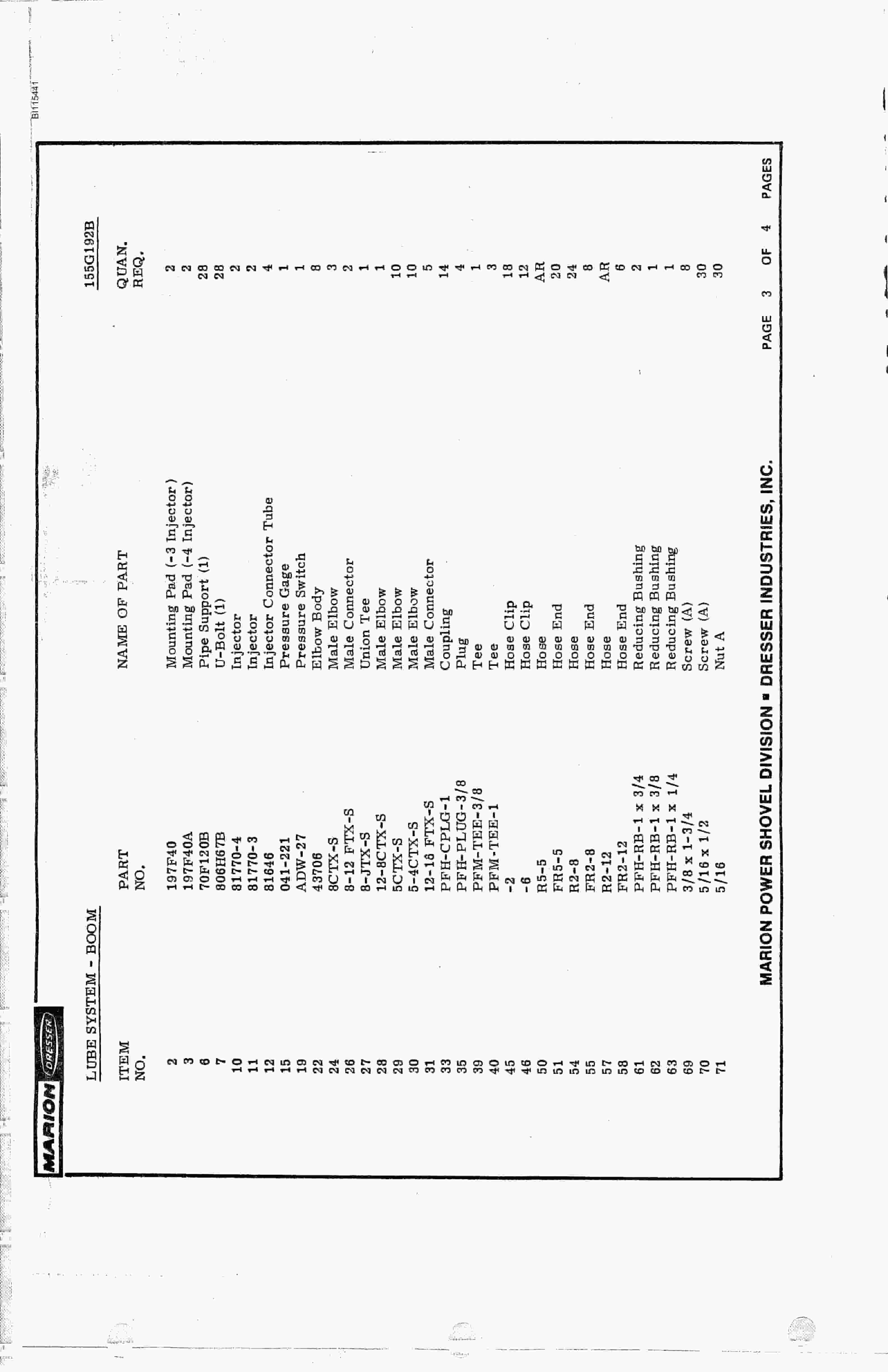 Bucyrus 195 M Parts Catalog BI115441-3