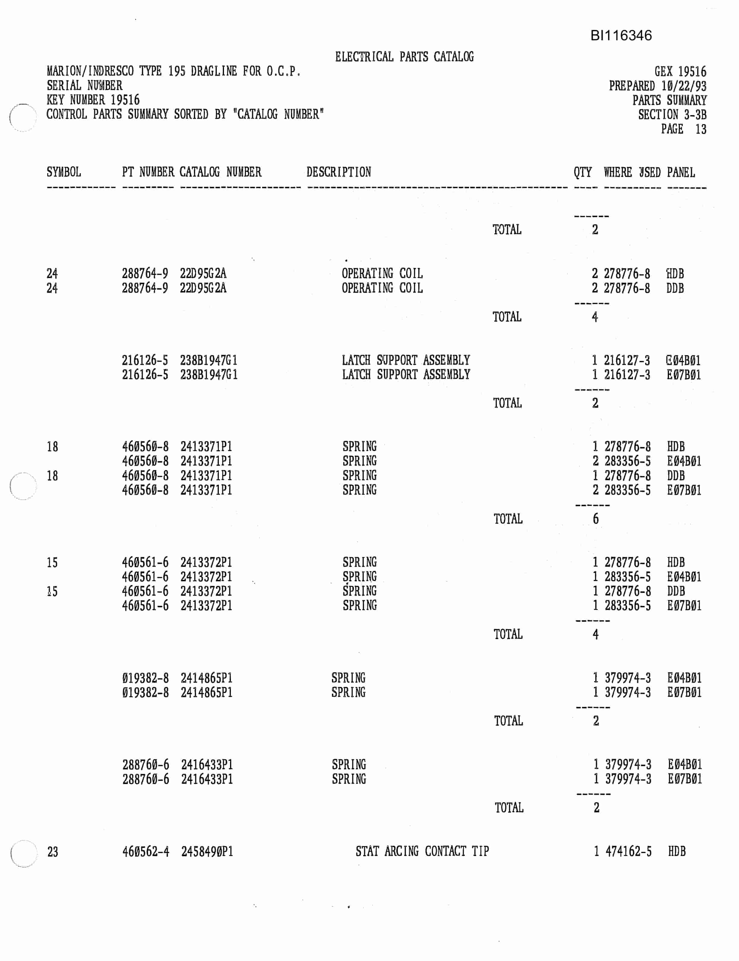 Bucyrus 195MHR-14B Parts Catalog BI116346-2