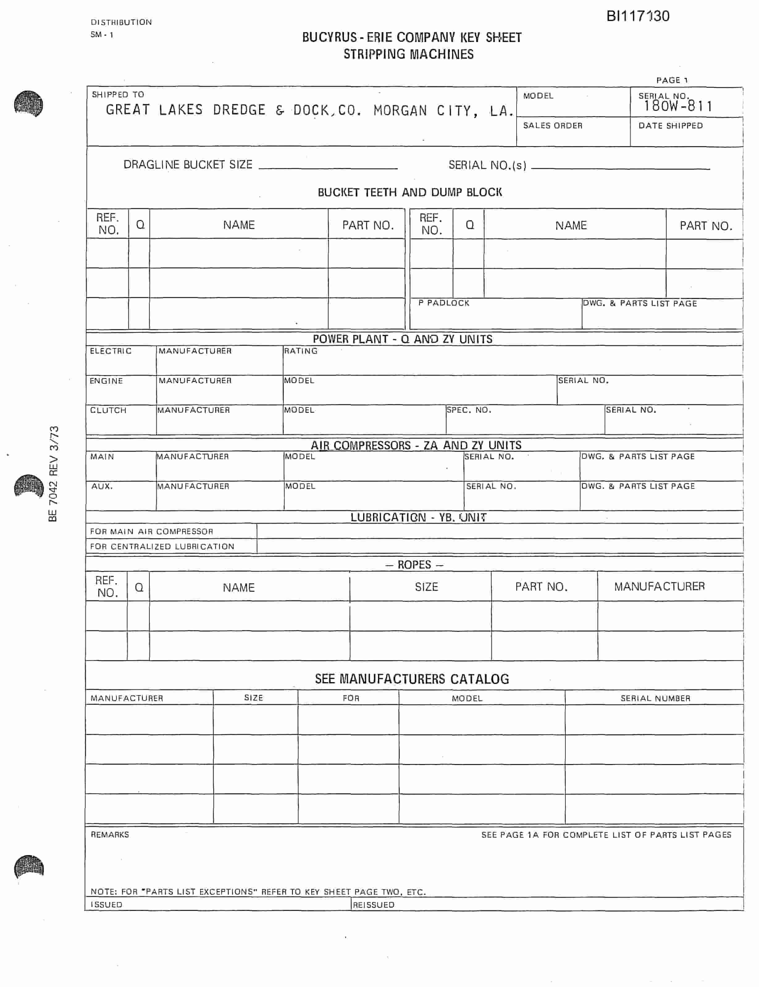 Bucyrus 200W-752 Parts Catalog BI117130-2