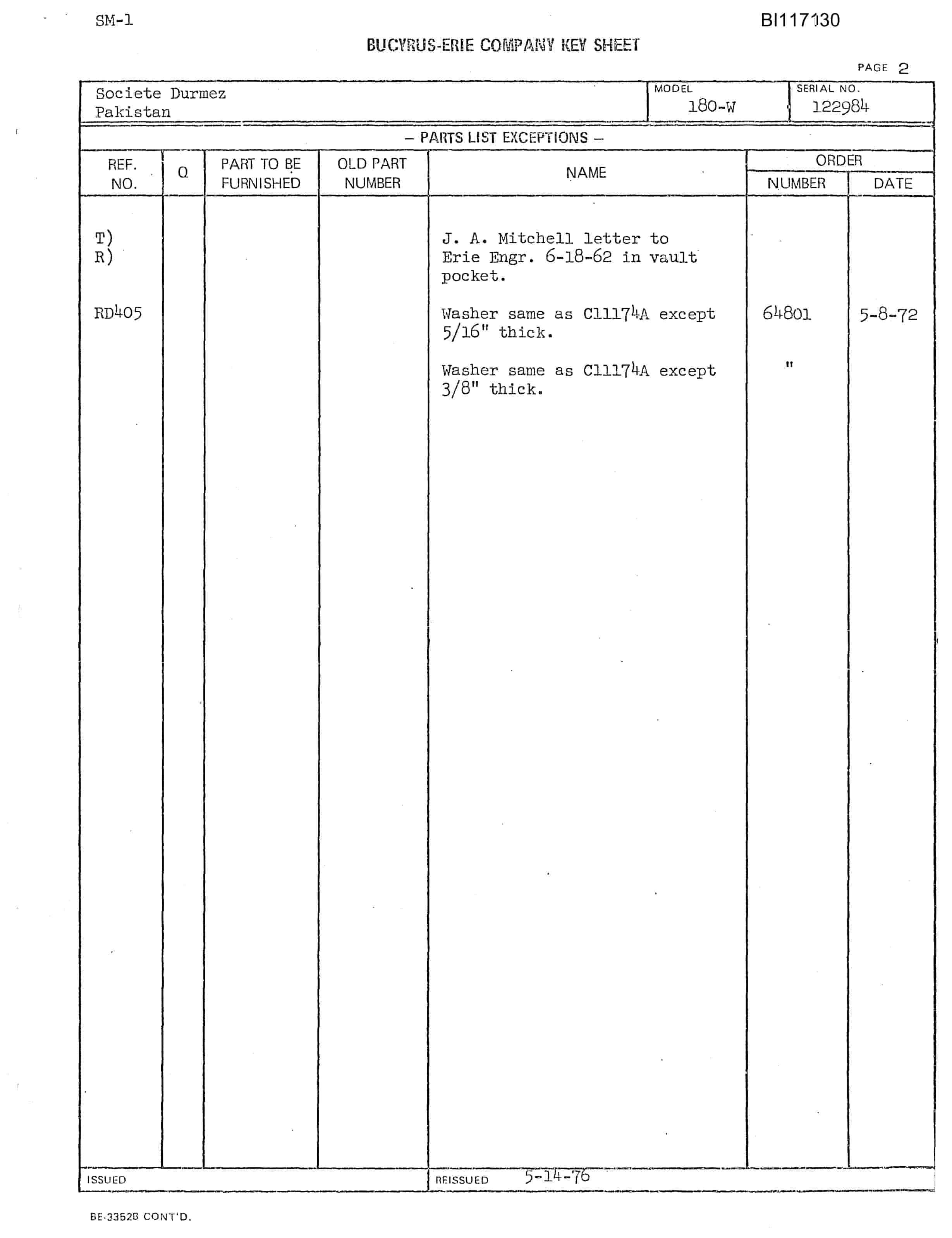 Bucyrus 200W-752 Parts Catalog BI117130-4