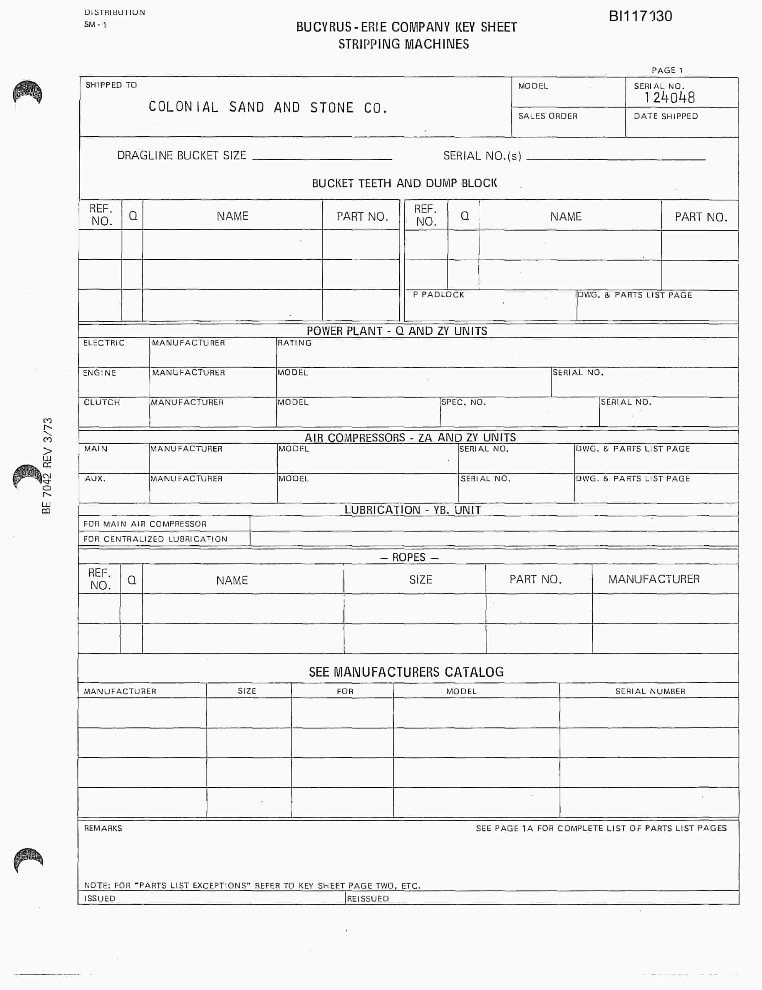 Bucyrus 200W-752 Parts Catalog BI117130-5