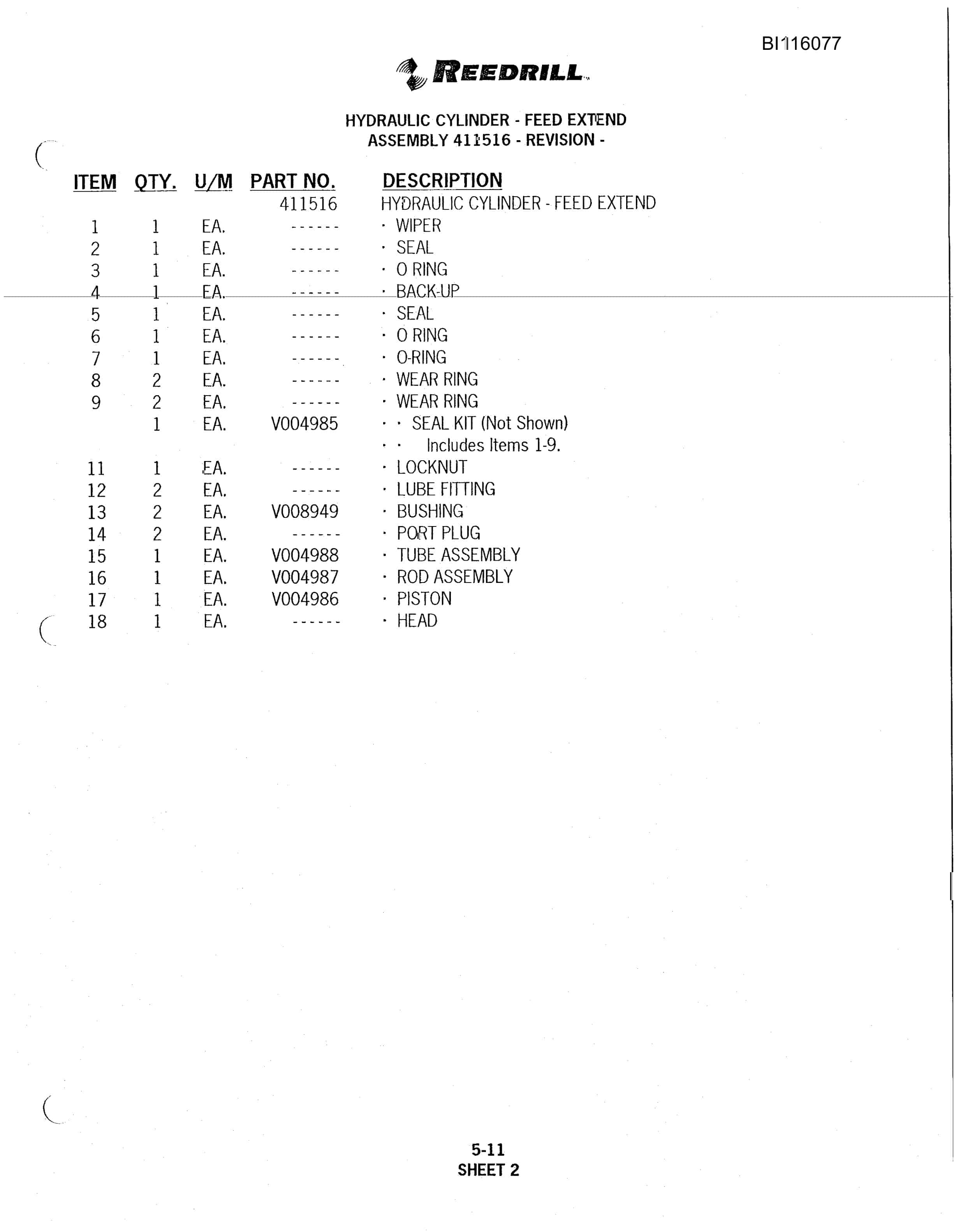 Bucyrus 250 Hydra-Trac Hydraulic Track Drill Parts Catalog BI116077-4