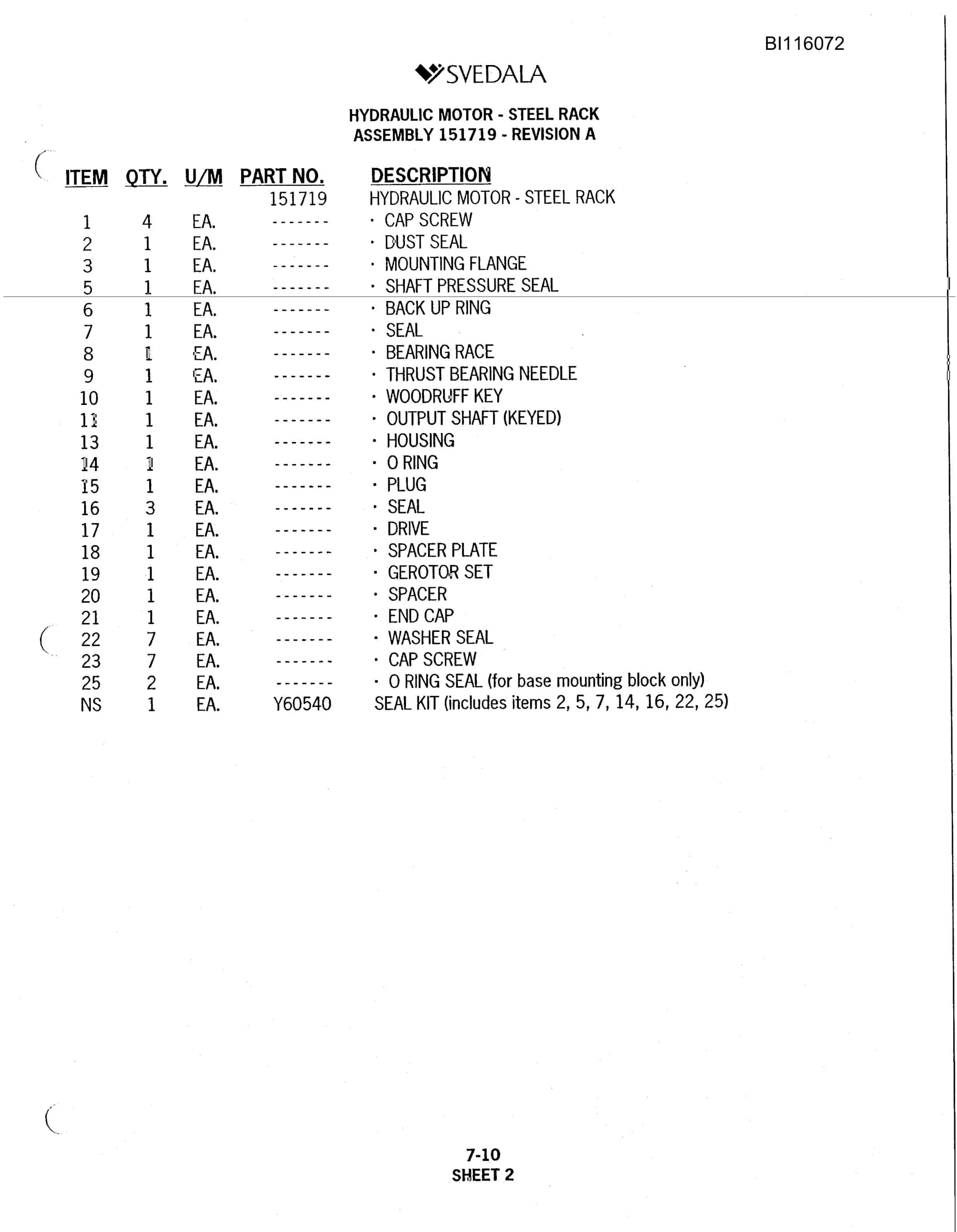 Bucyrus 250 Hydra-Trac Parts Catalog BI116072-5