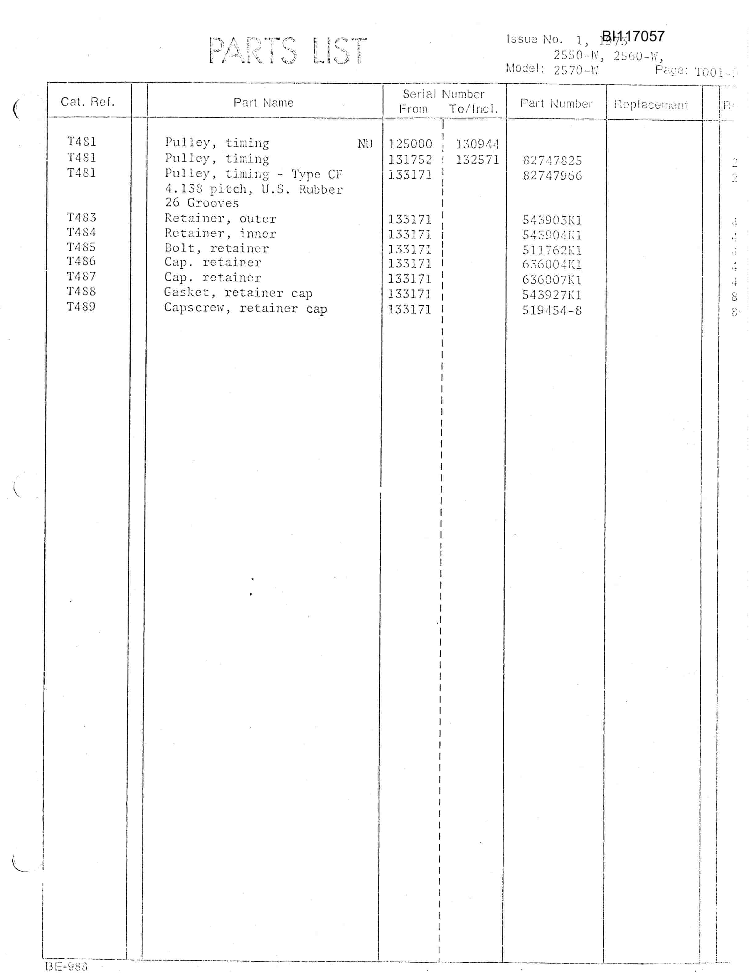 Bucyrus 2550W Walking Dragline Parts Manual BI117057-4