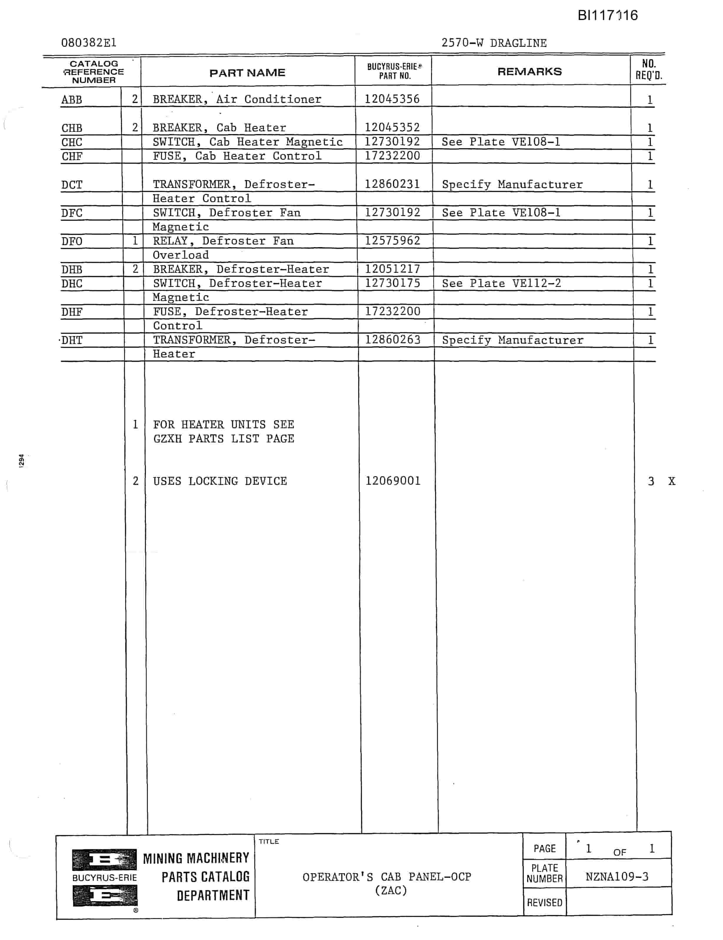 Bucyrus 2570-W Dragline Parts Catalog BI117116-2
