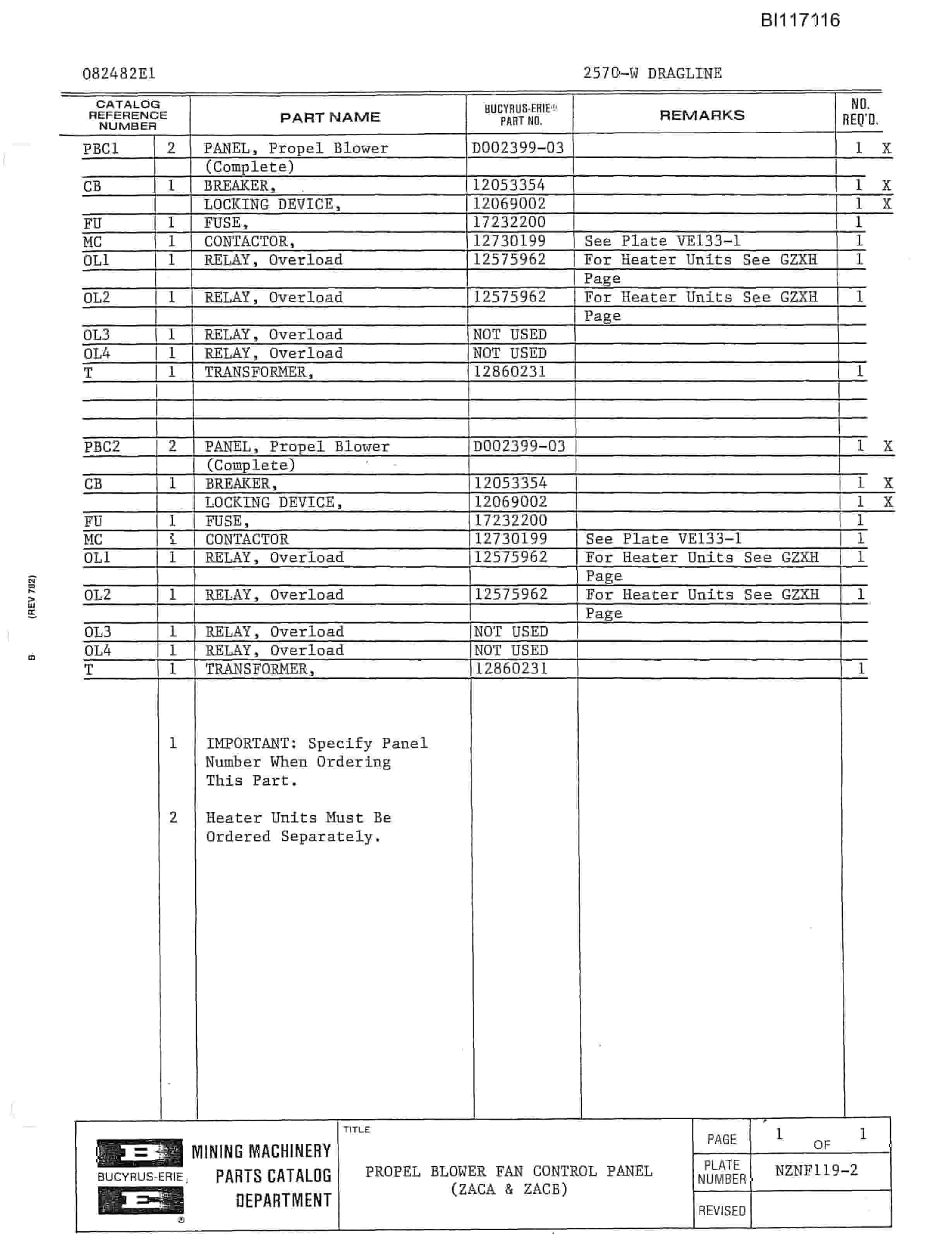 Bucyrus 2570-W Dragline Parts Catalog BI117116-3