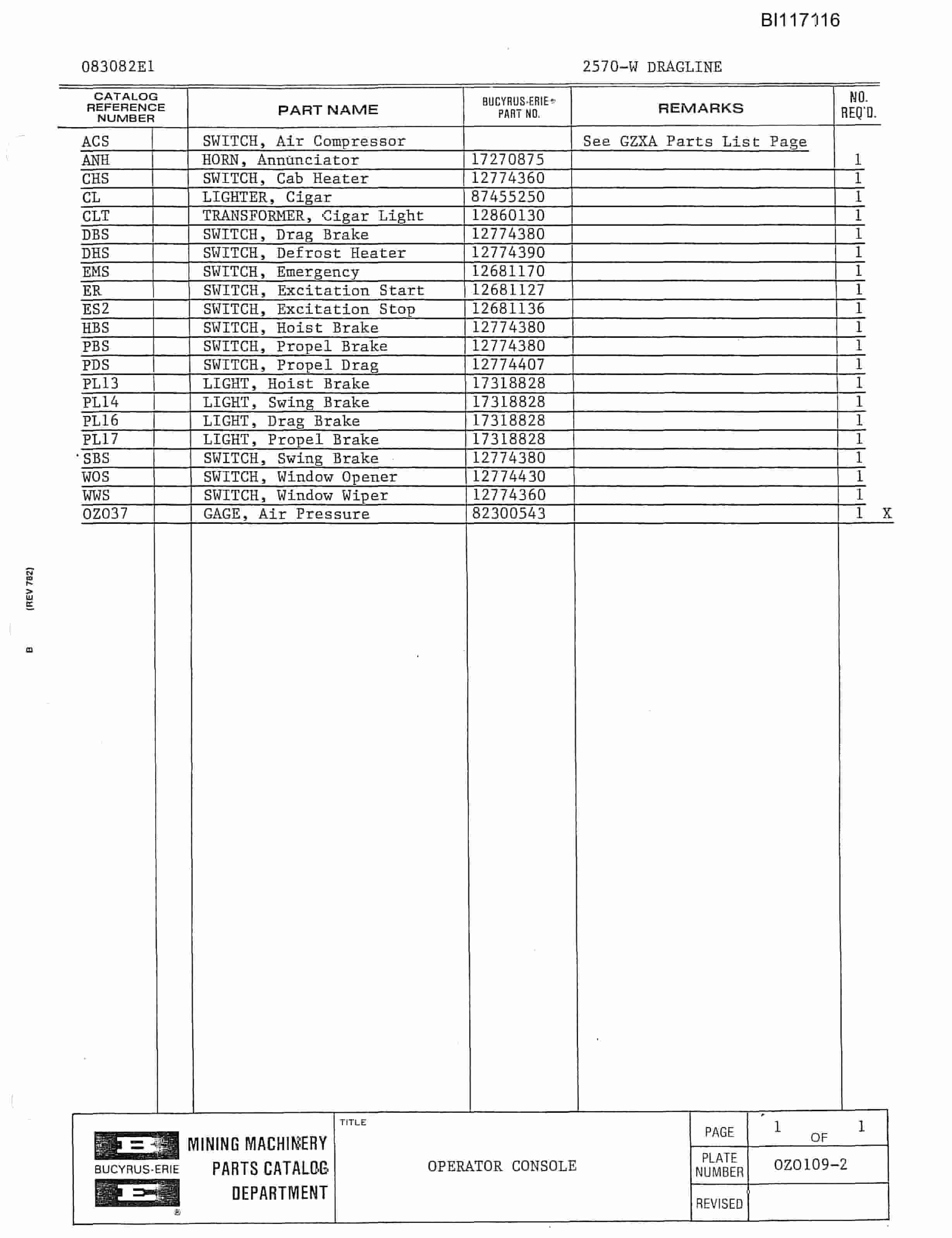 Bucyrus 2570-W Dragline Parts Catalog BI117116-4
