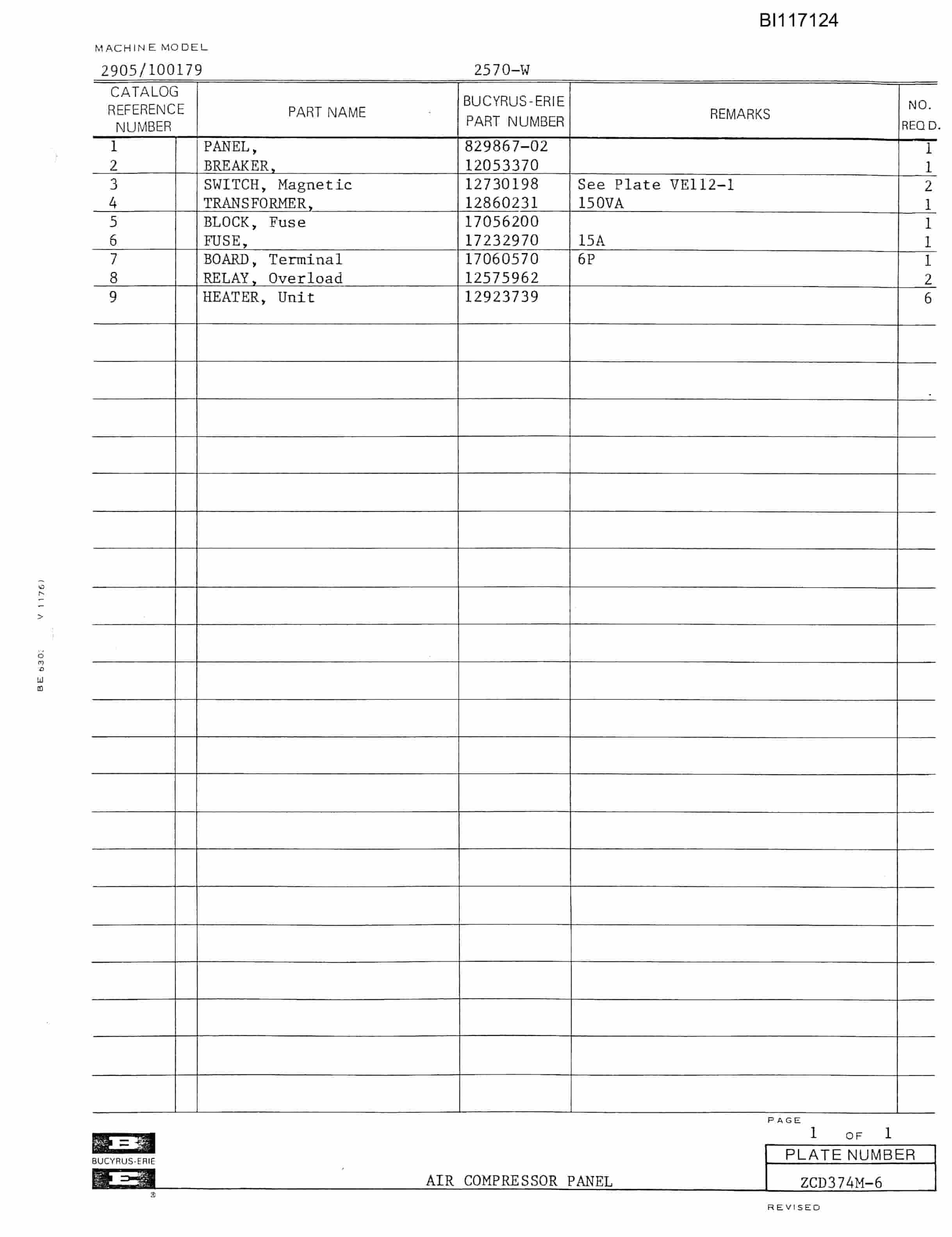 Bucyrus 2570-W Dragline Parts Catalog BI117124-3