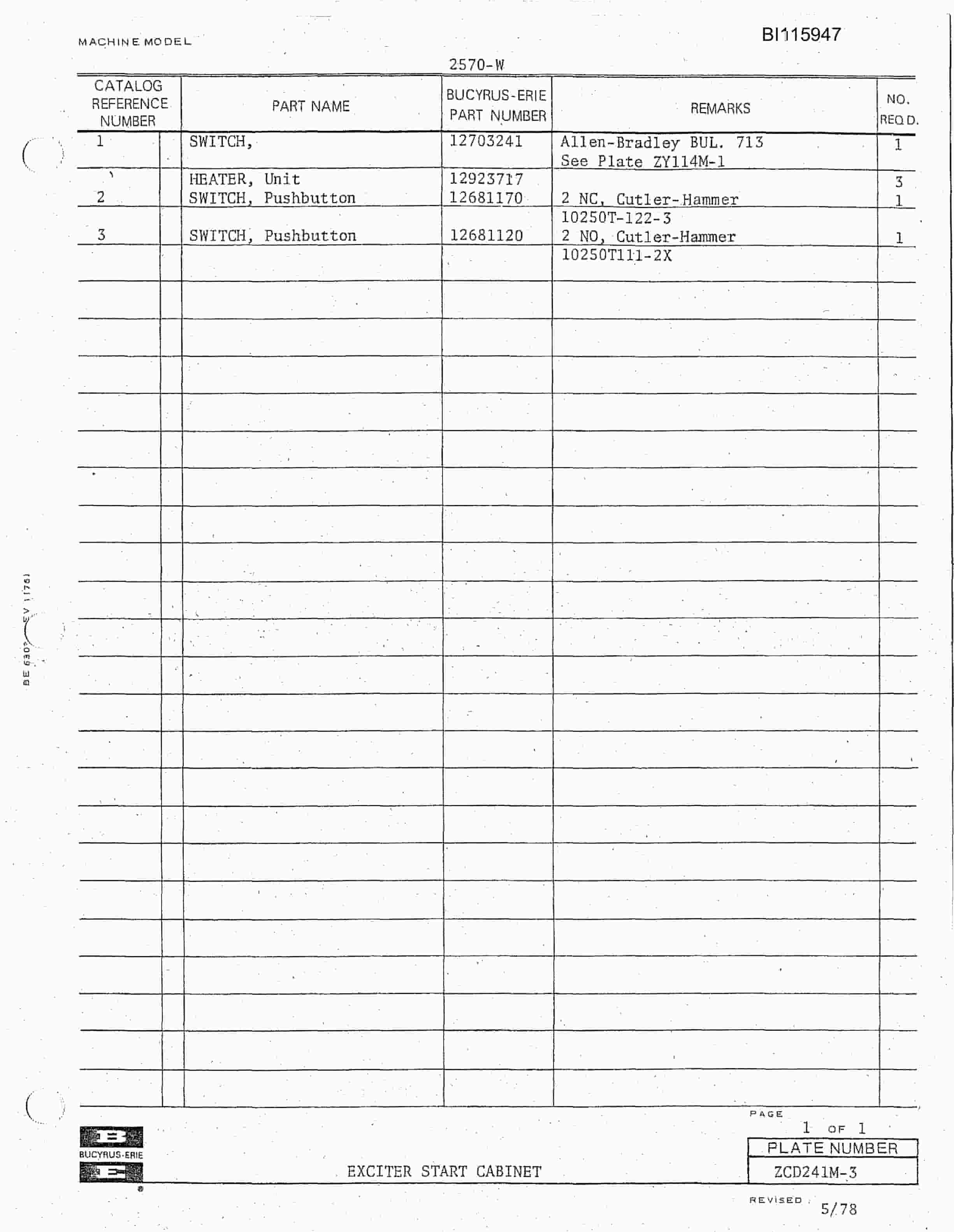 Bucyrus 2570 Walking Dragline Technical Manual BI115947-2