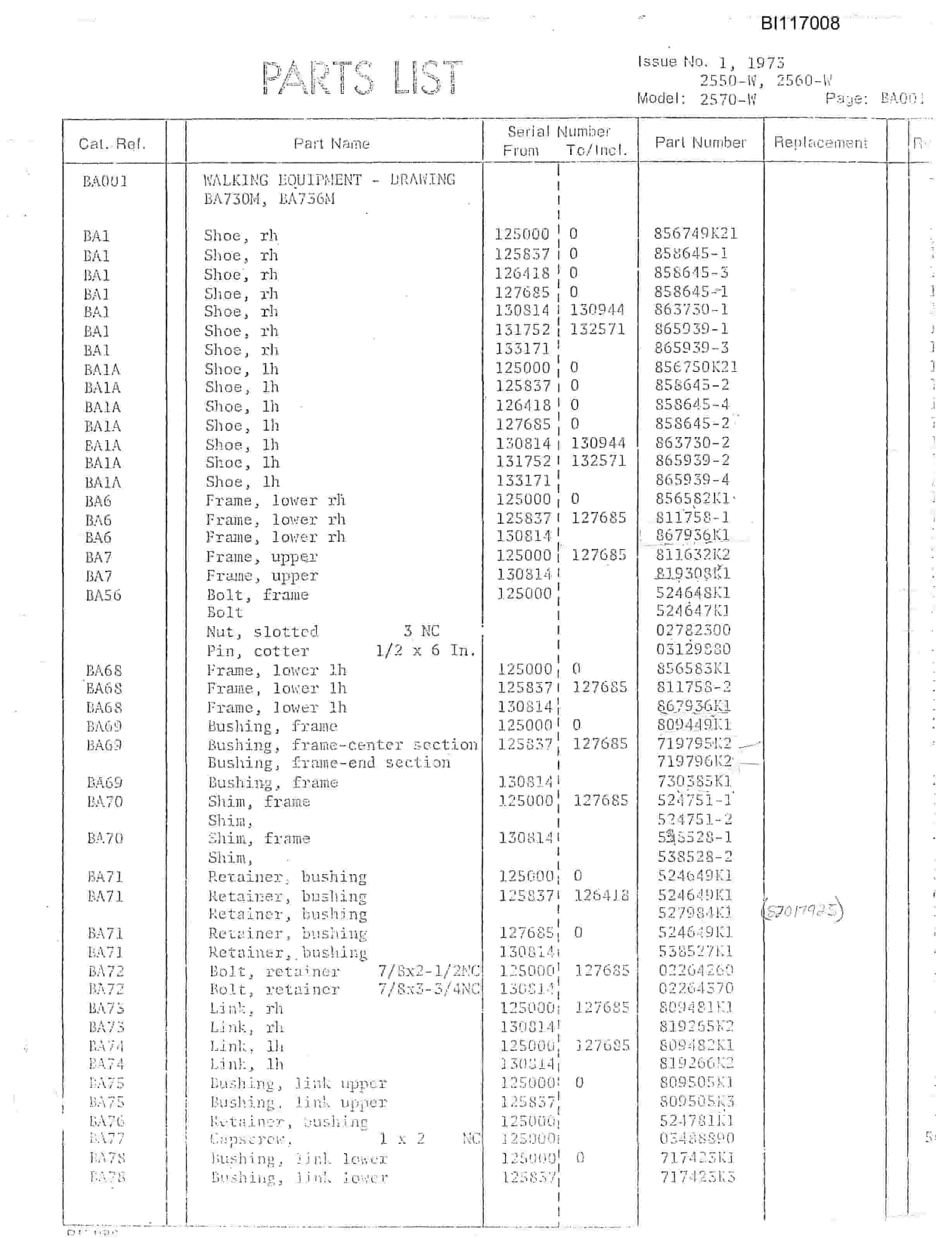 Bucyrus 2570W Dragline Parts Catalog BI117008-5