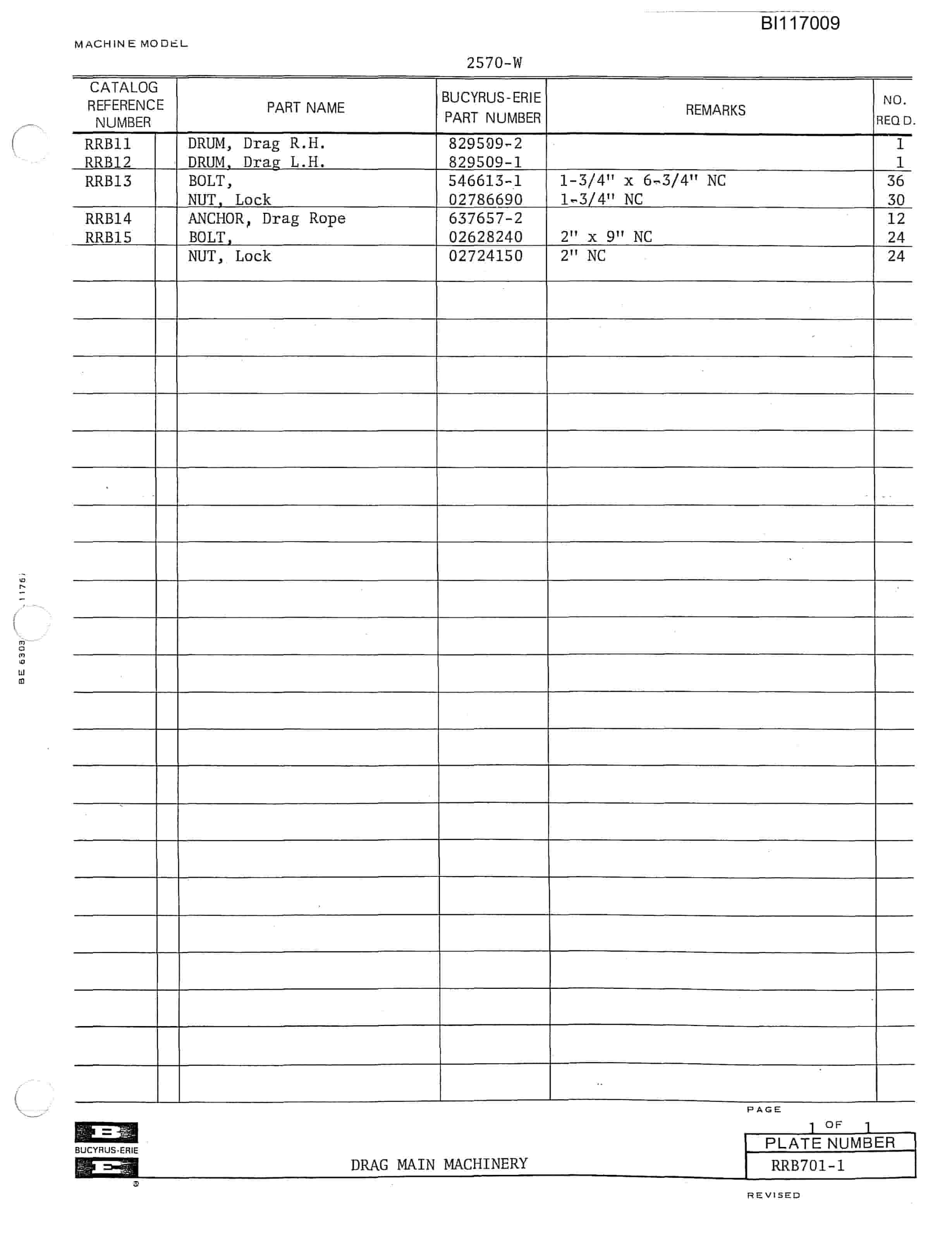 Bucyrus 2570W Dragline Parts Catalog BI117009-4