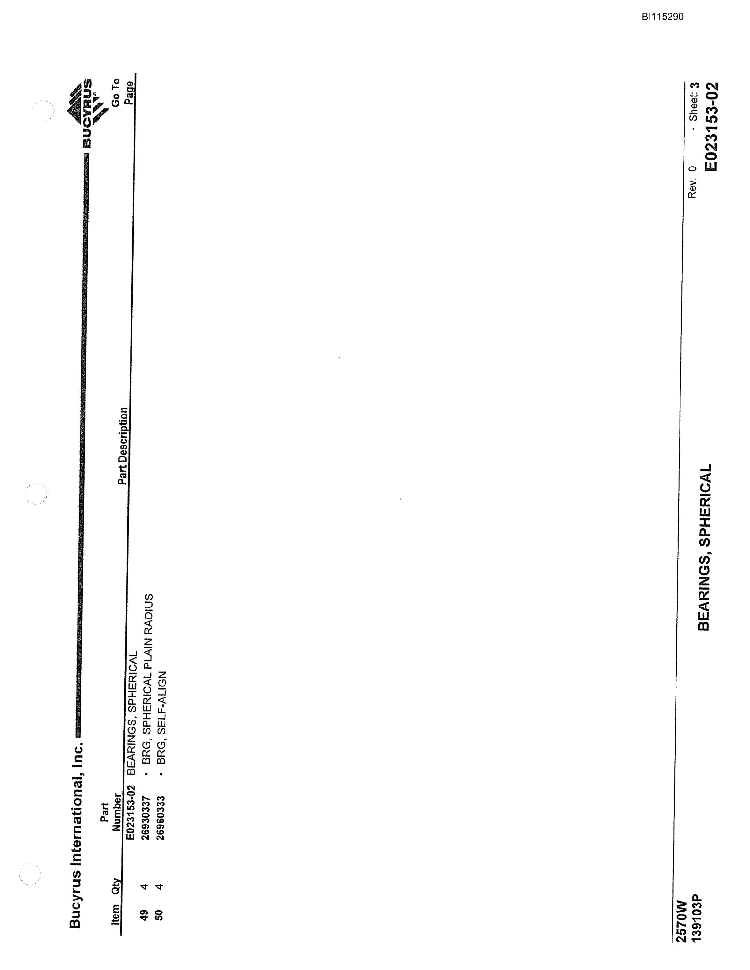 Bucyrus 2570W Walking Dragline Parts Catalog BI115290-5