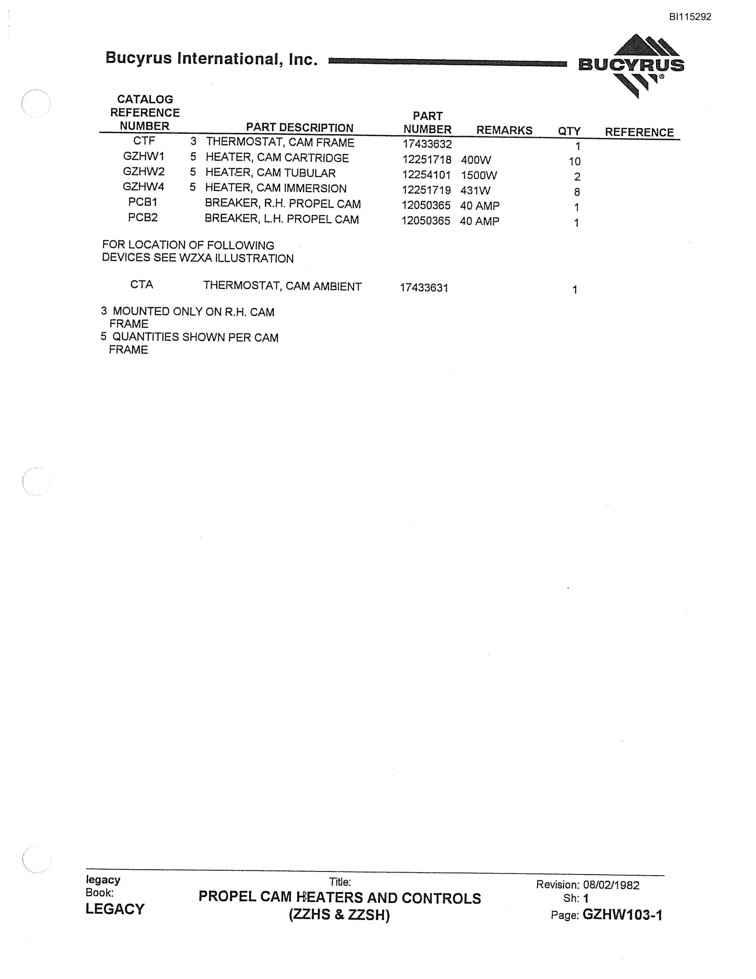 Bucyrus 2570W Walking Dragline Parts Catalog BI115292-2