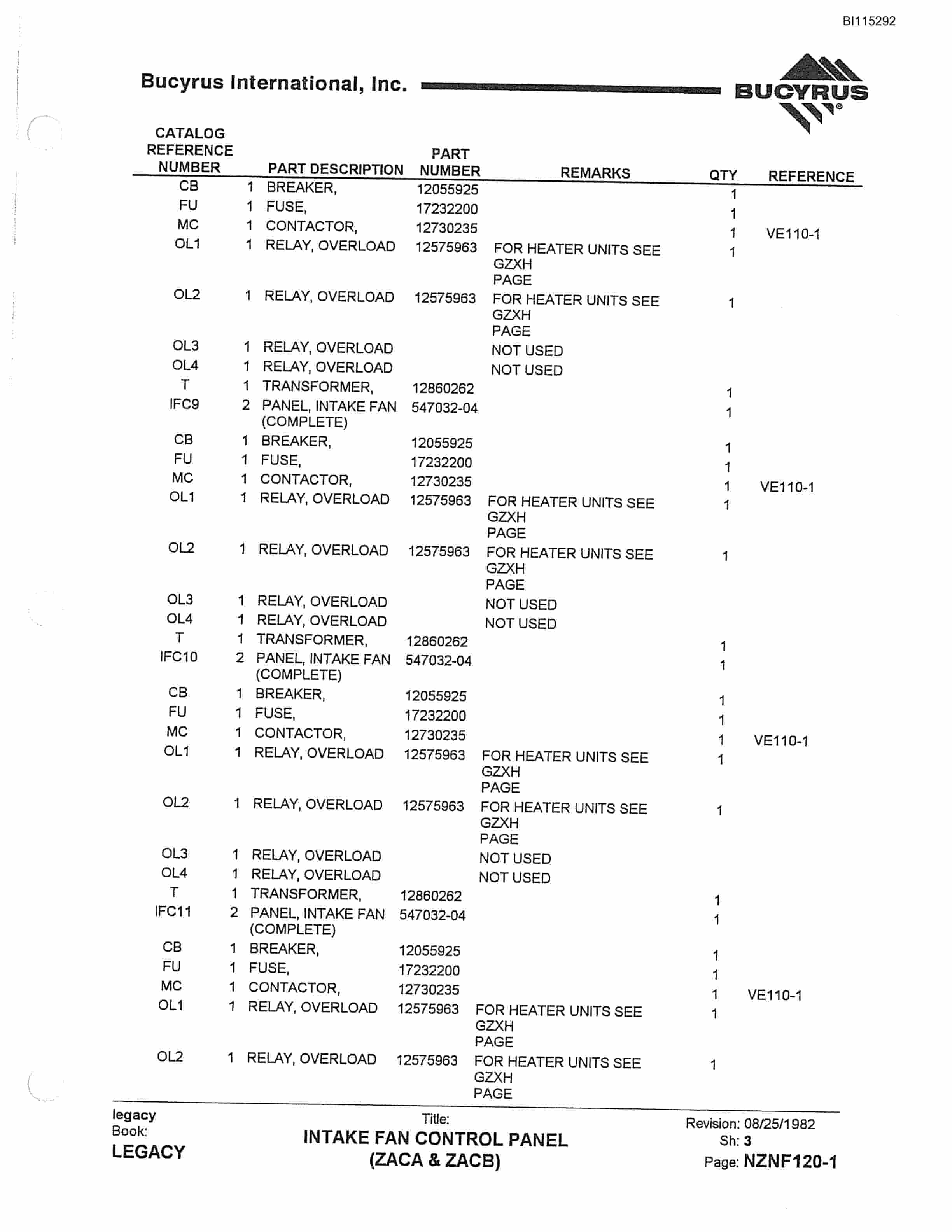 Bucyrus 2570W Walking Dragline Parts Catalog BI115292-3