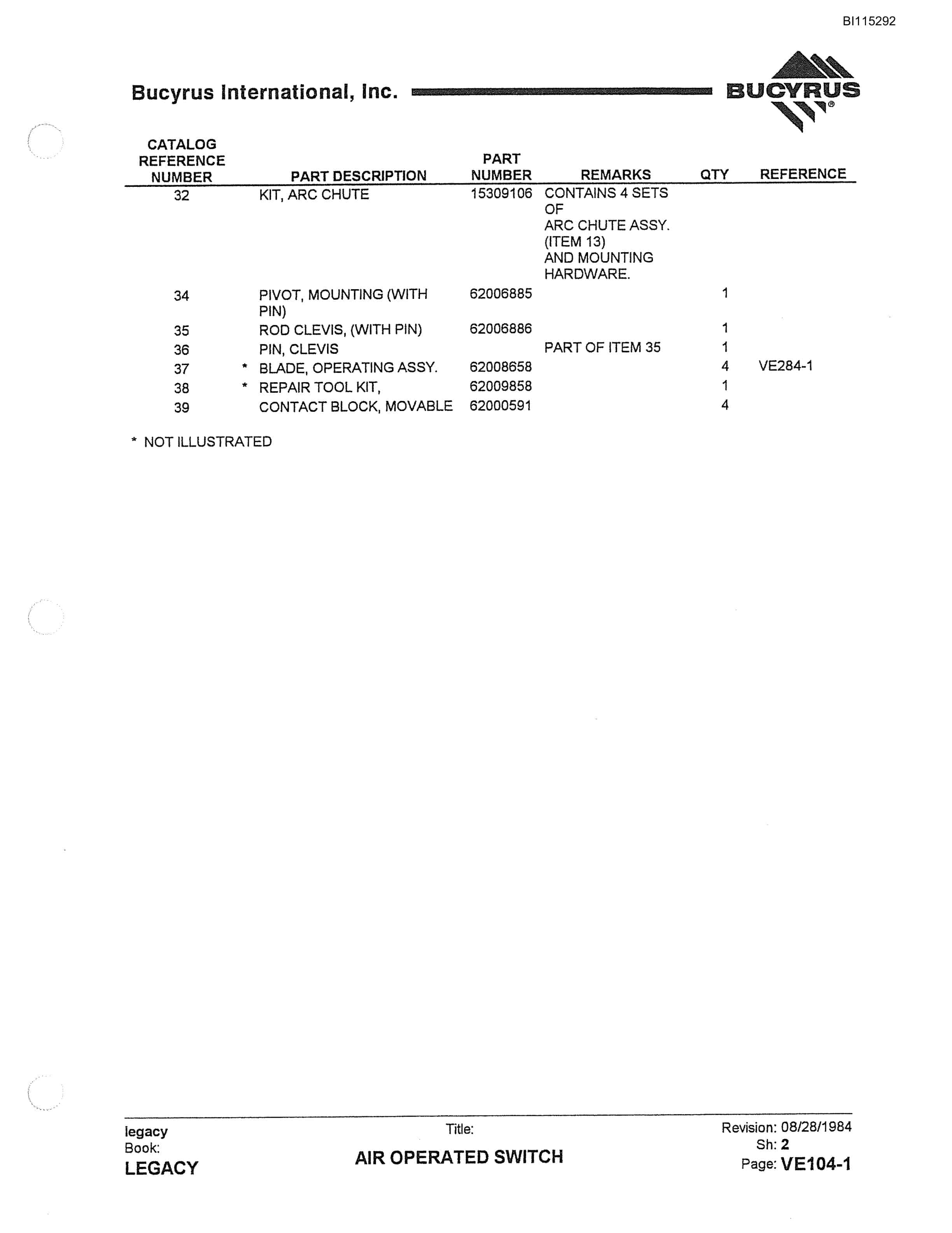Bucyrus 2570W Walking Dragline Parts Catalog BI115292-5