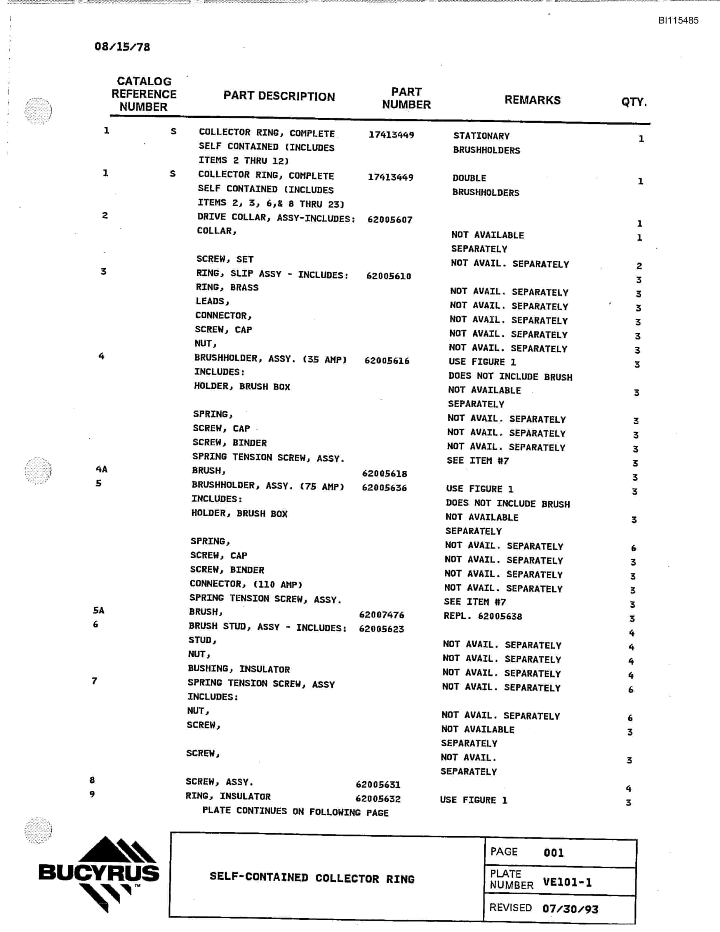 Bucyrus 2570W Walking Dragline Parts Catalog BI115485-3