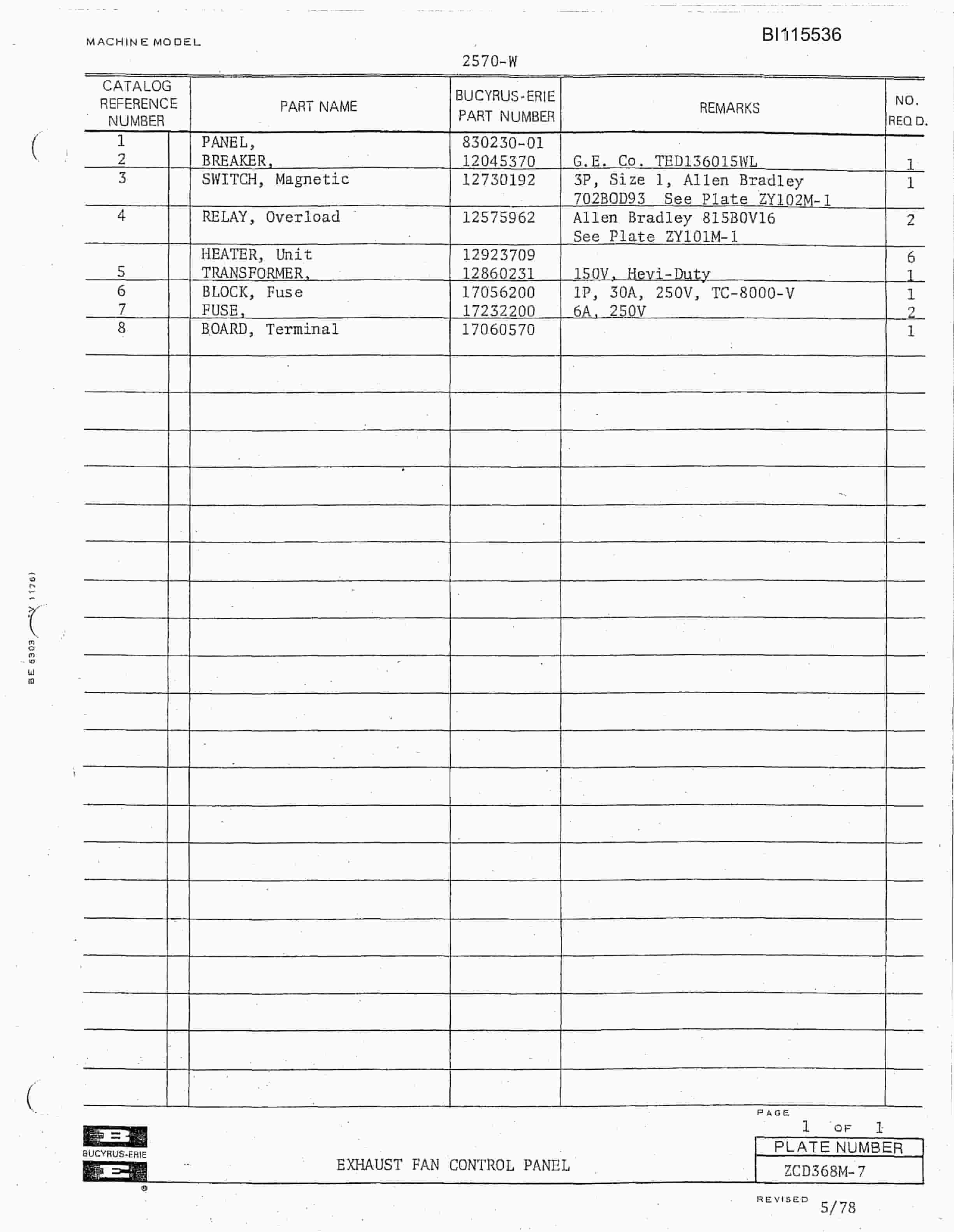 Bucyrus 2570W Walking Dragline Technical Manual BI115536-3