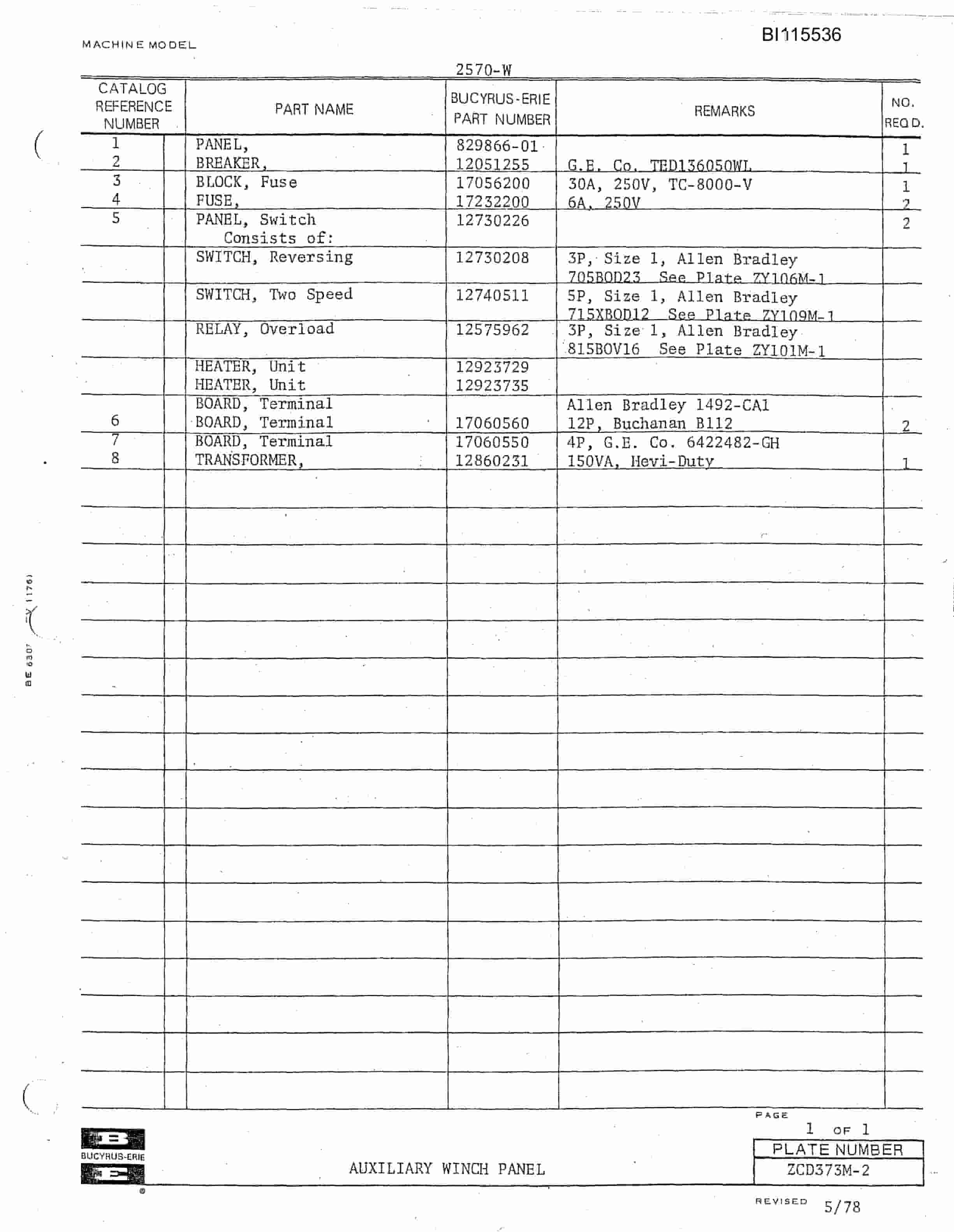 Bucyrus 2570W Walking Dragline Technical Manual BI115536-4