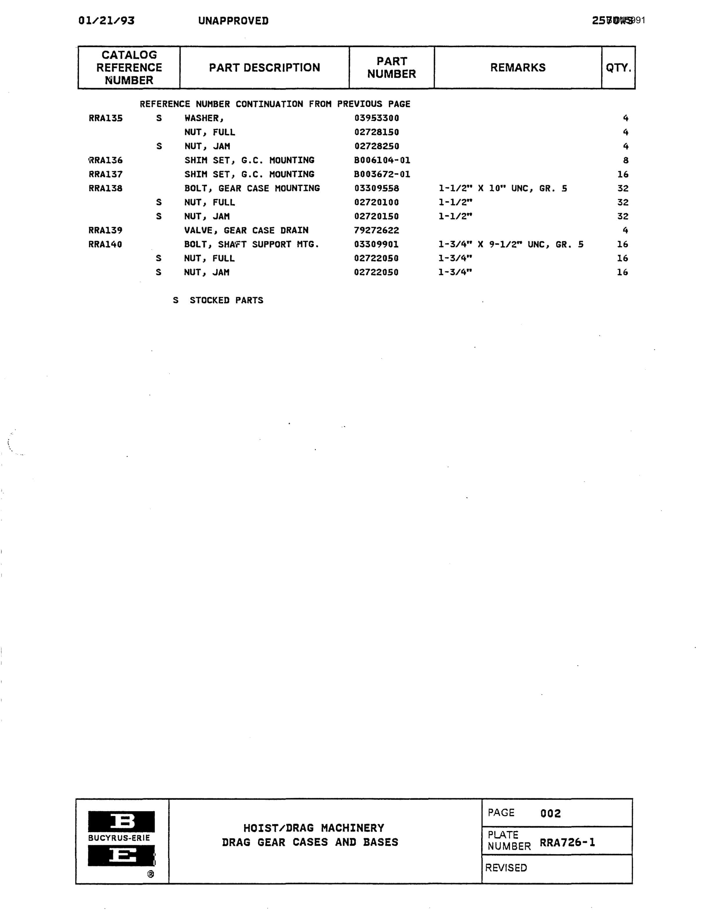 Bucyrus 2570WS Walking Dragline Parts Catalog BI015991-2