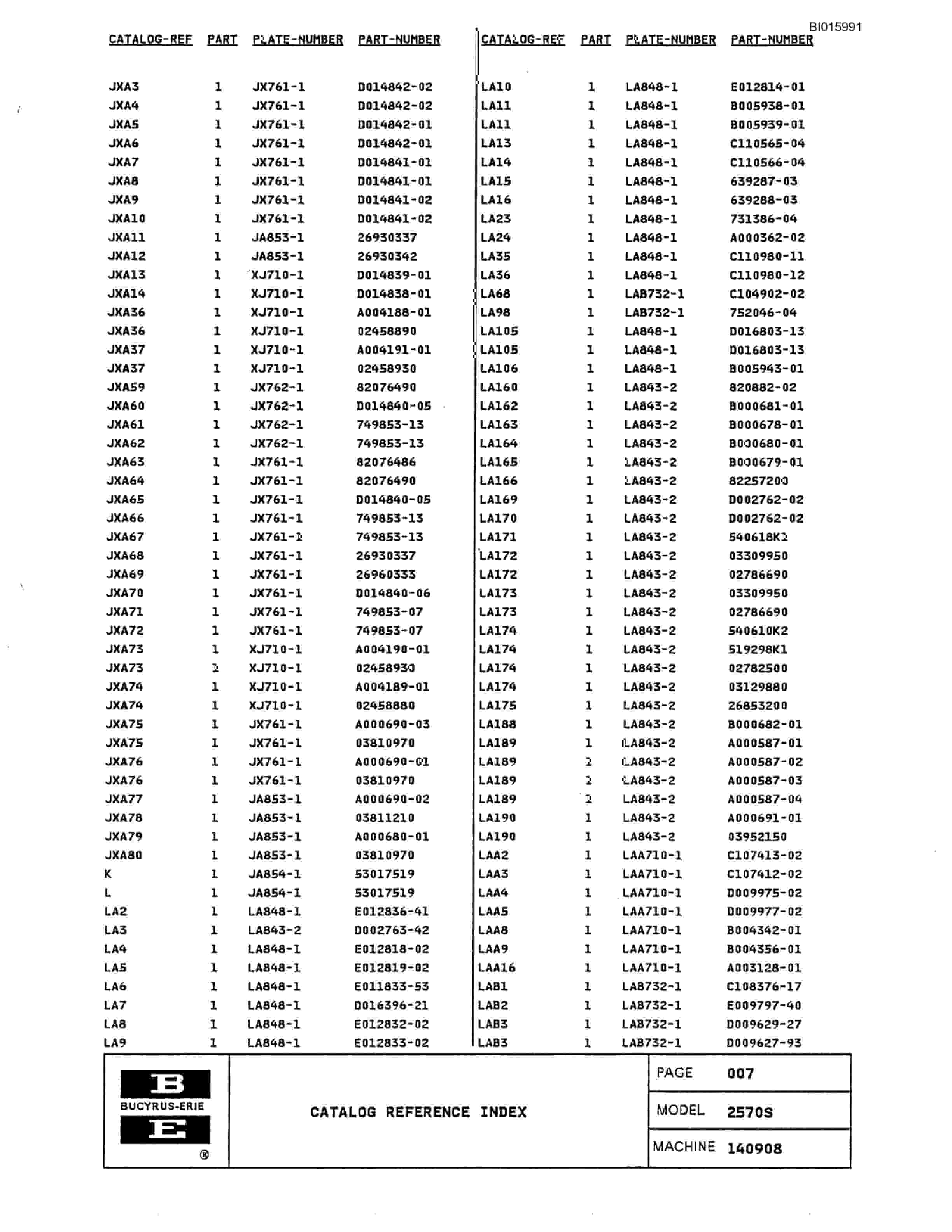 Bucyrus 2570WS Walking Dragline Parts Catalog BI015991-5