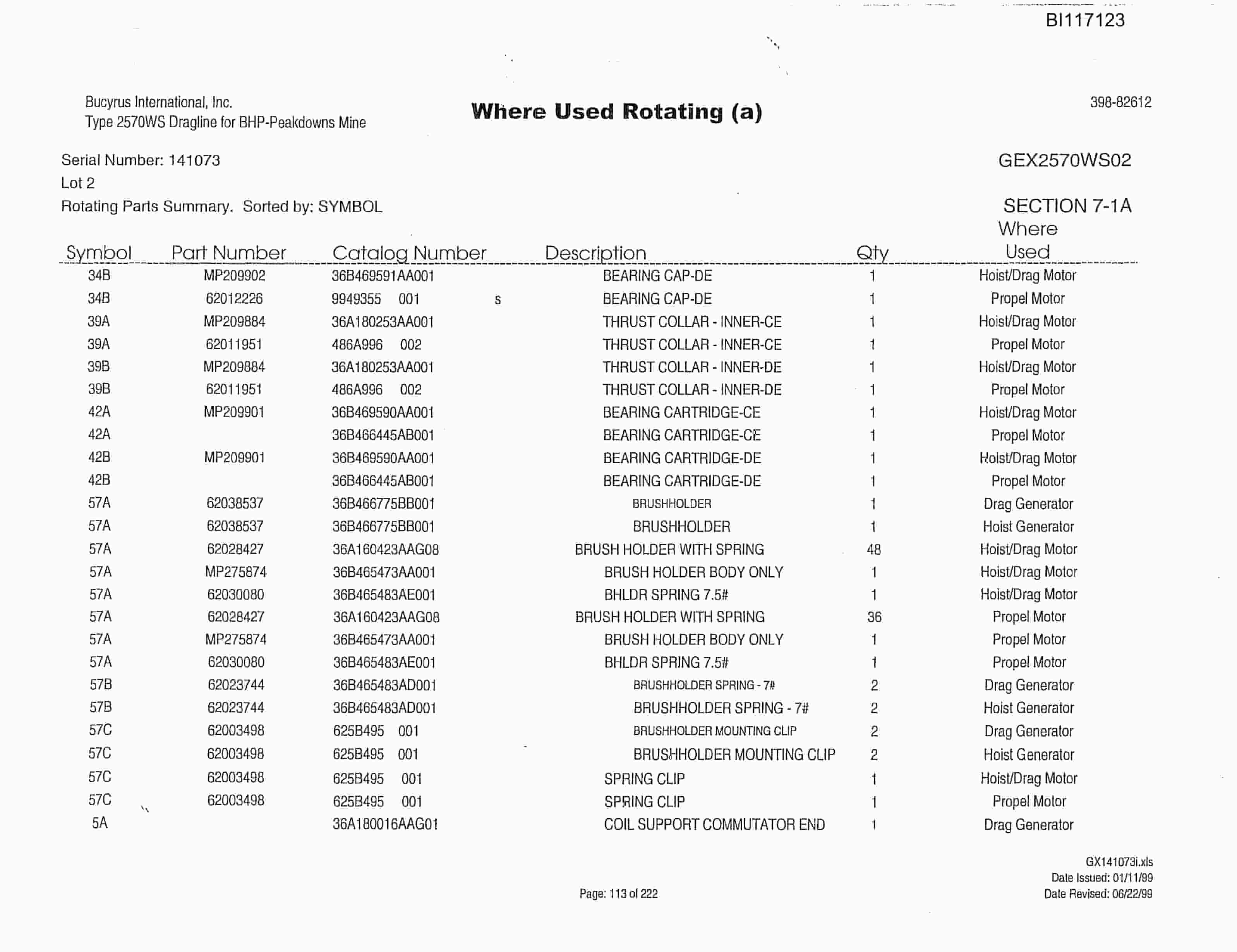 Bucyrus 2570WS Walking Dragline Parts Catalog BI117123-2