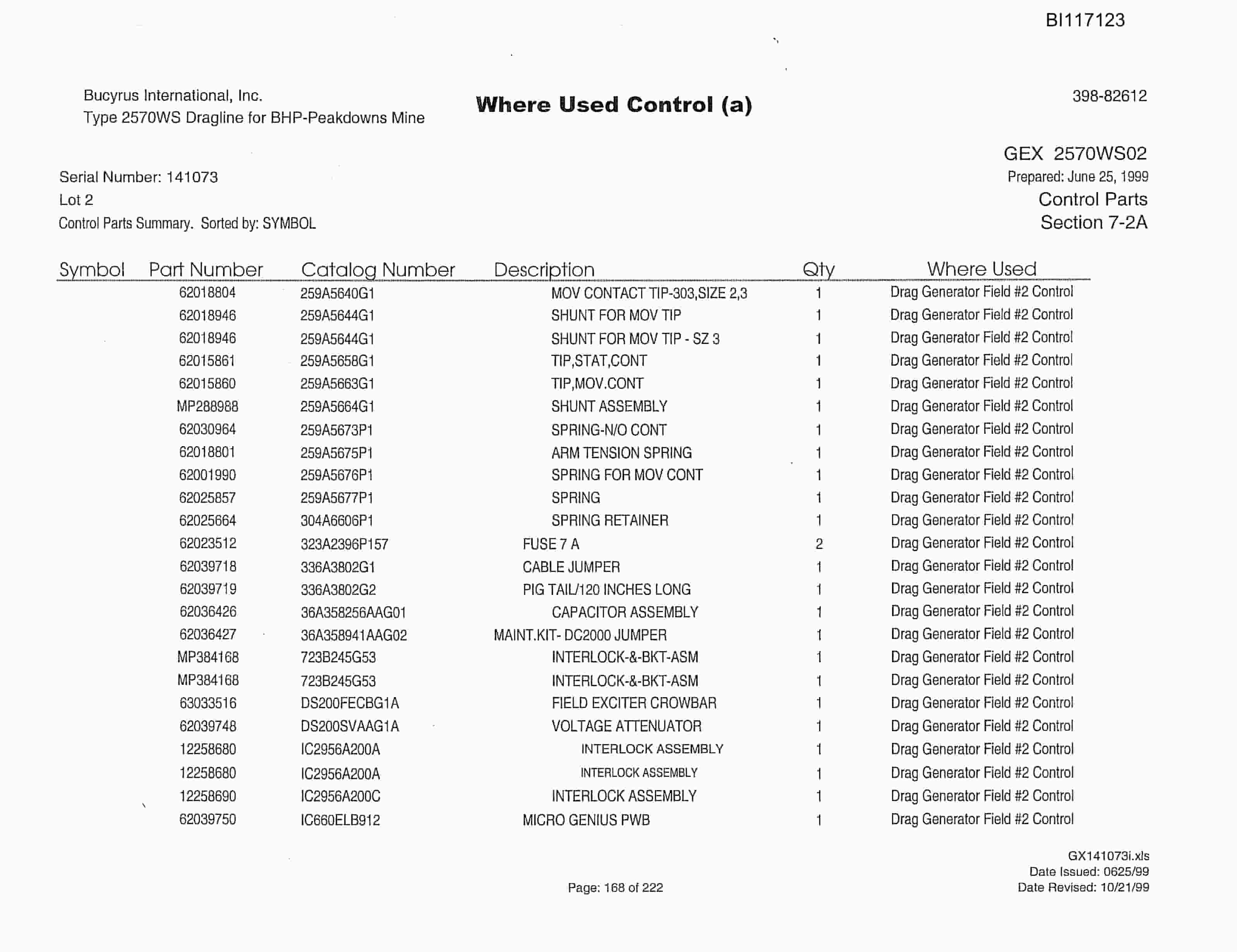 Bucyrus 2570WS Walking Dragline Parts Catalog BI117123-4