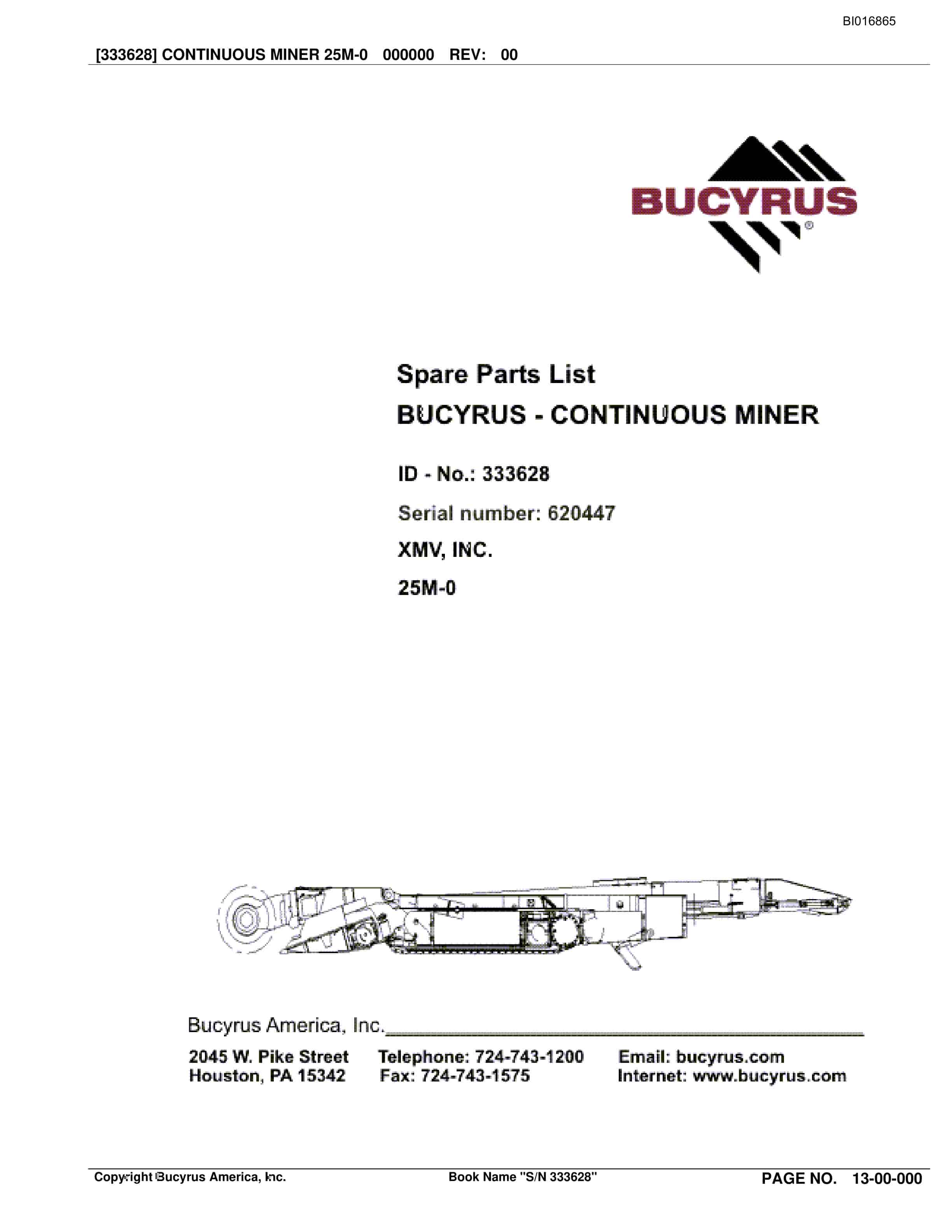 Bucyrus 25M0 Continuous Miner Spare Parts List BI016865