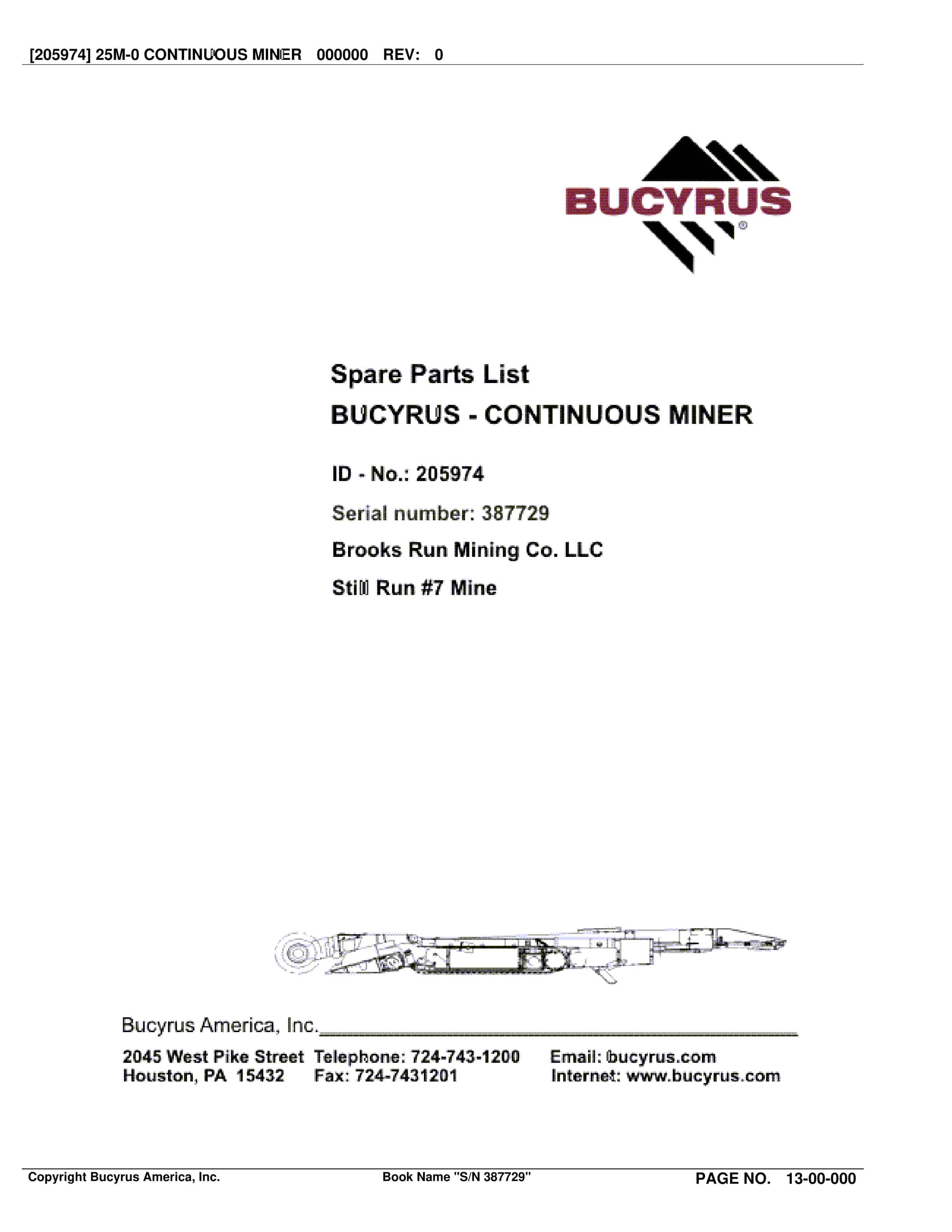 Bucyrus 25M0 Continuous Miner Spare Parts List BI016867