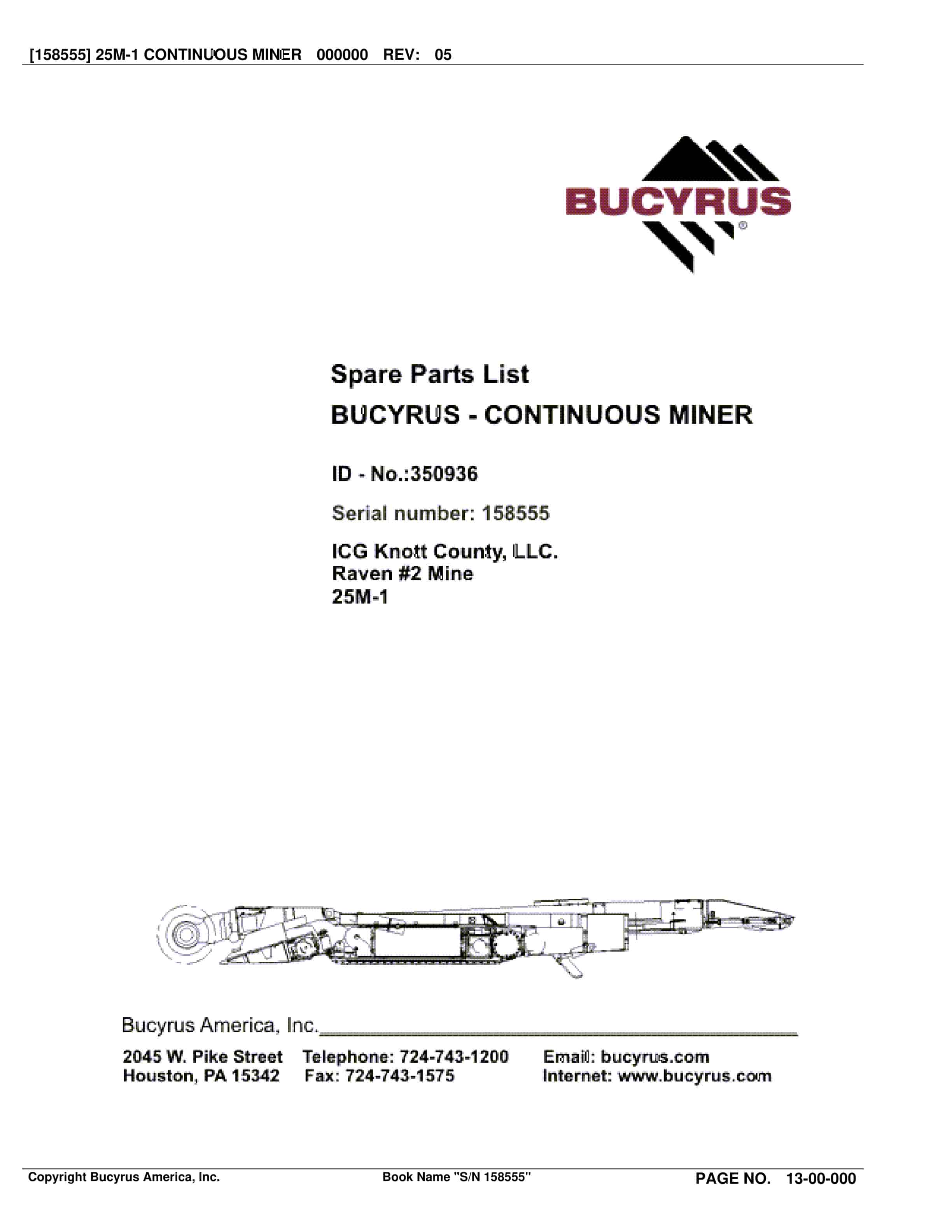Bucyrus 25M1 Continuous Miner Spare Parts List BI016869