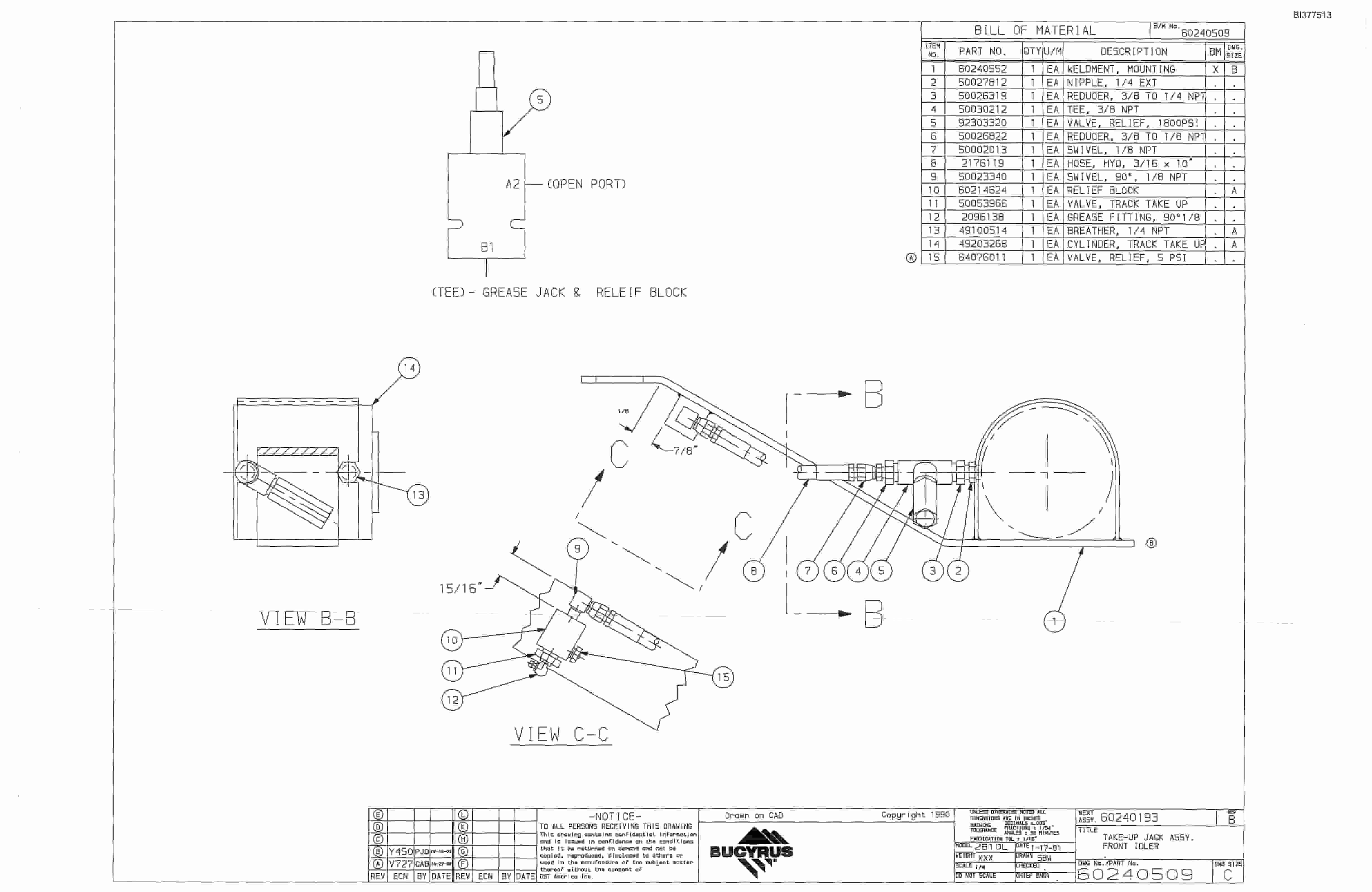 Bucyrus 25M1 Drum Miner Parts Catalog BI377513-3